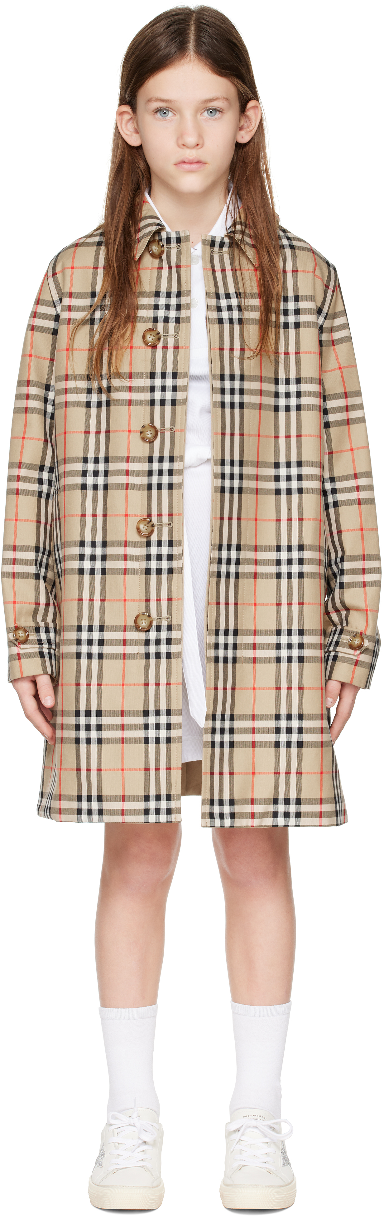Burberry Kids Beige Check Reversible Trench Coat In Archive Beige Ip Chk