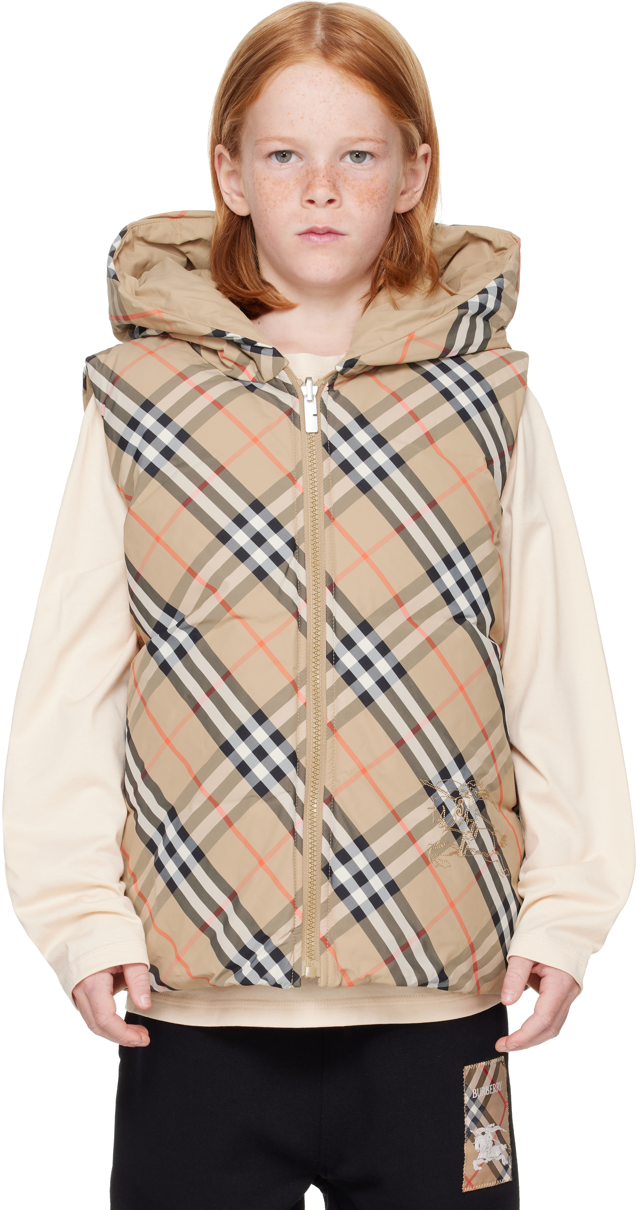 BURBERRYベージュ ダウンベスト フード付き バーバリーロンドン