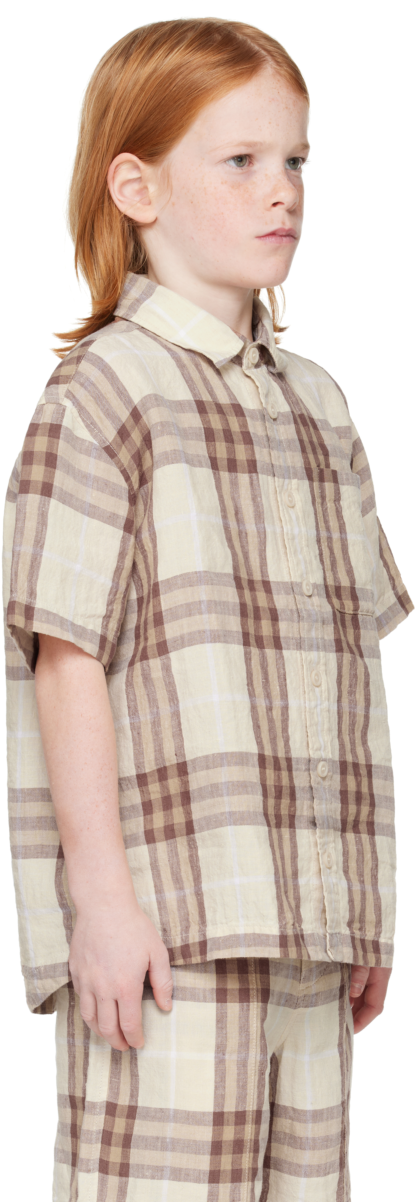 Burberry Kids Beige Check Linen Shirt In Wren Ip Check