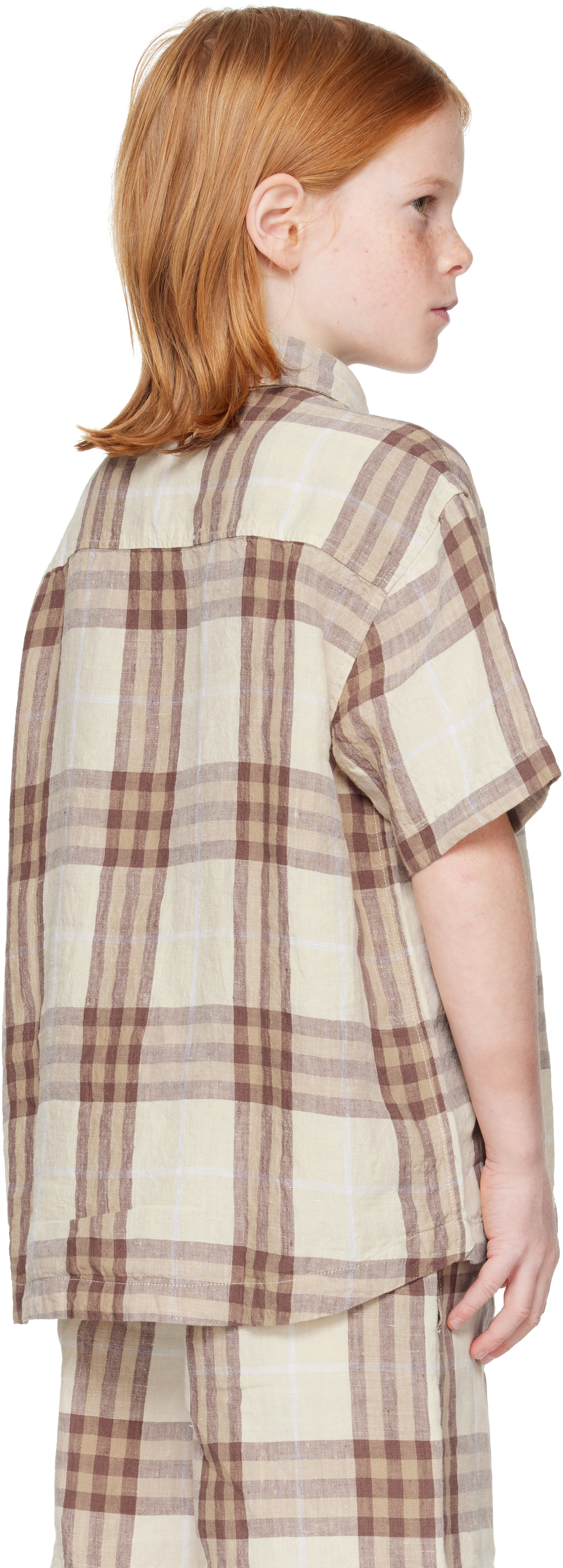 Burberry Kids Beige Check Linen Shirt In Wren Ip Check