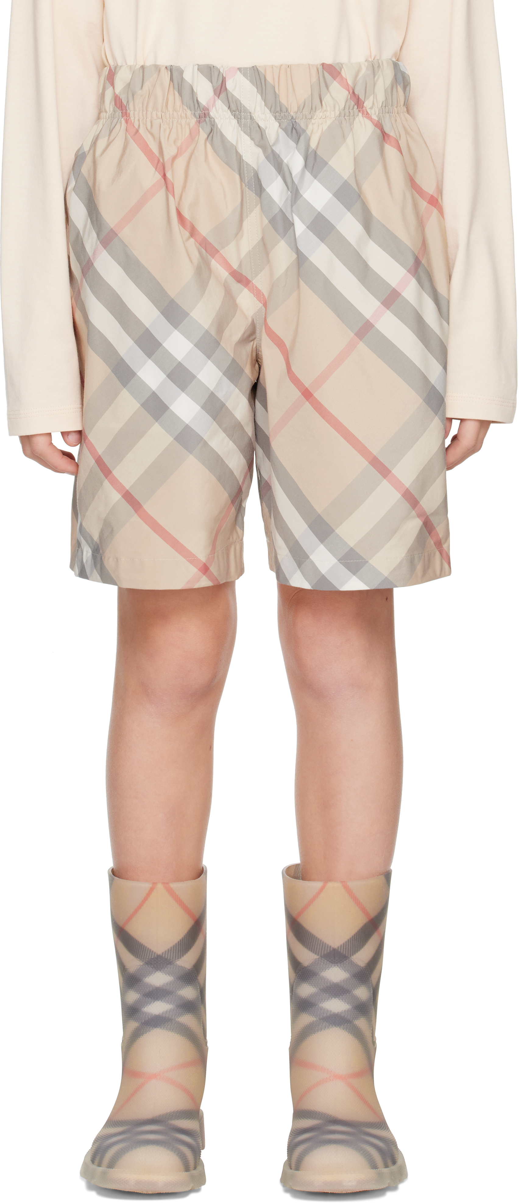 Burberry Kids Beige Check Cotton Blend Shorts In Pale Stone Ip Check