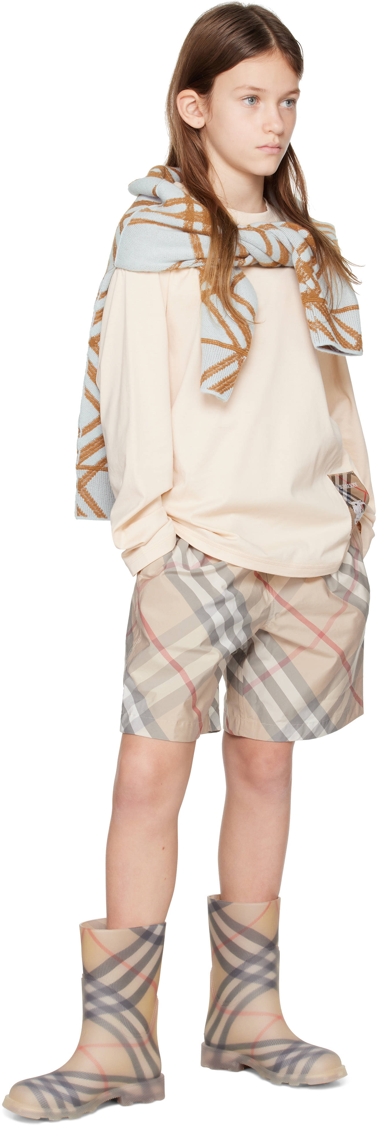 Burberry Kids Beige Check Cotton Blend Shorts In Pale Stone Ip Check