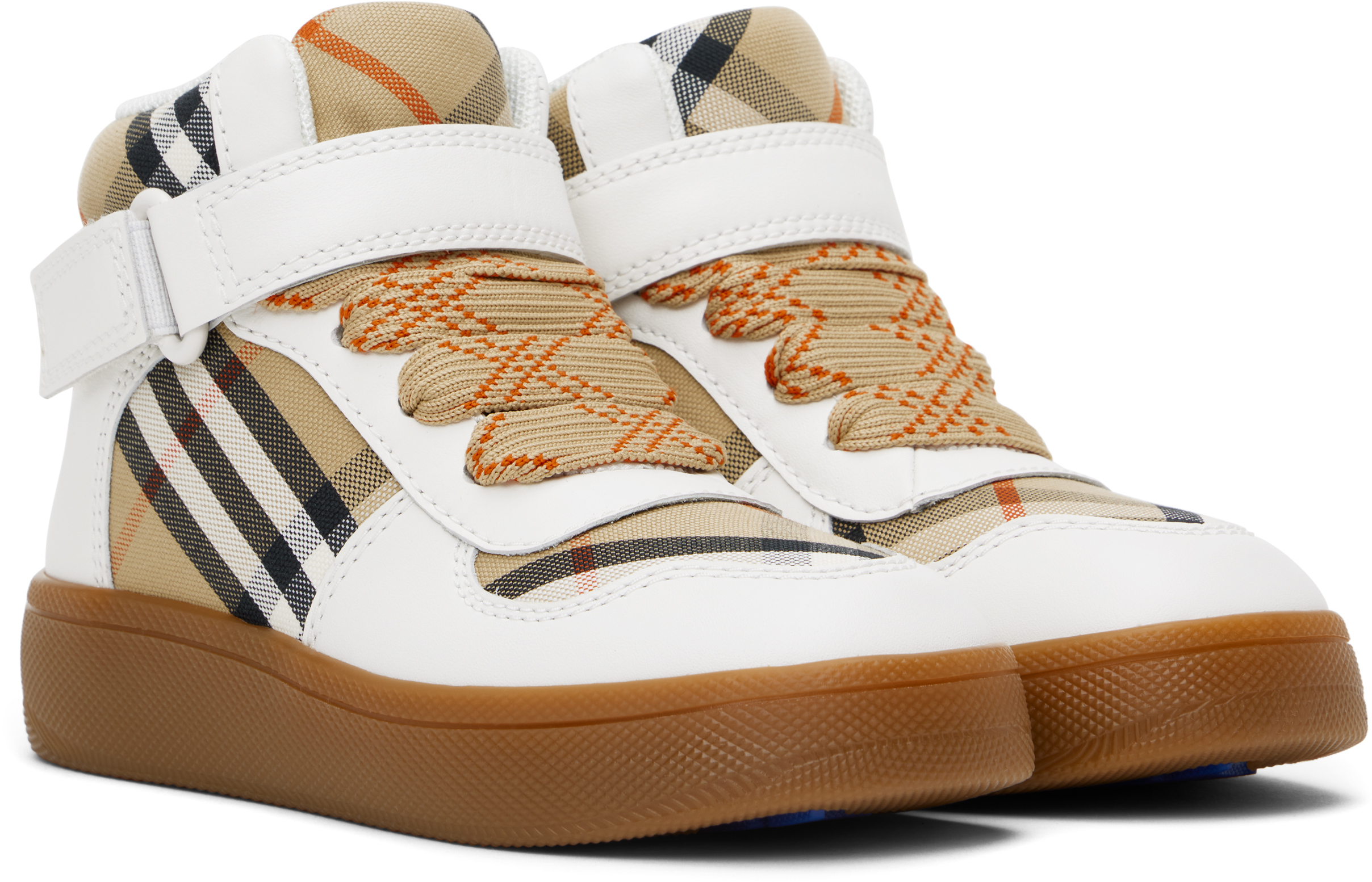Burberry Check And Leather High-top Sneakers In Multi