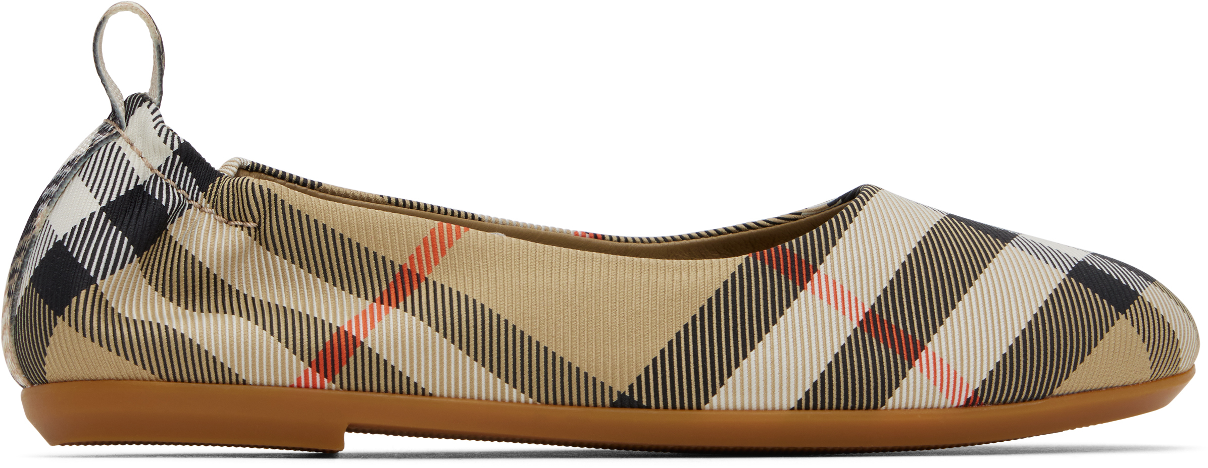 Shop Burberry Kids Beige Check Nylon Blend Ballerina Flats In Sand Ip Check