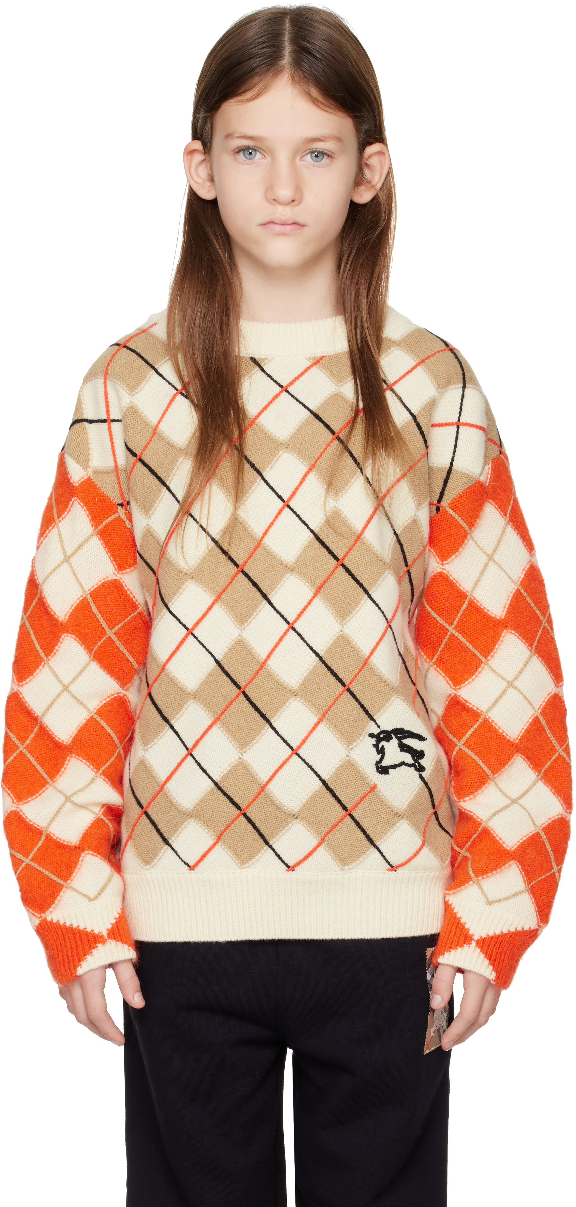 Burberry Kids Orange Argyle Wool Sweater In Orange Red Ip Pat