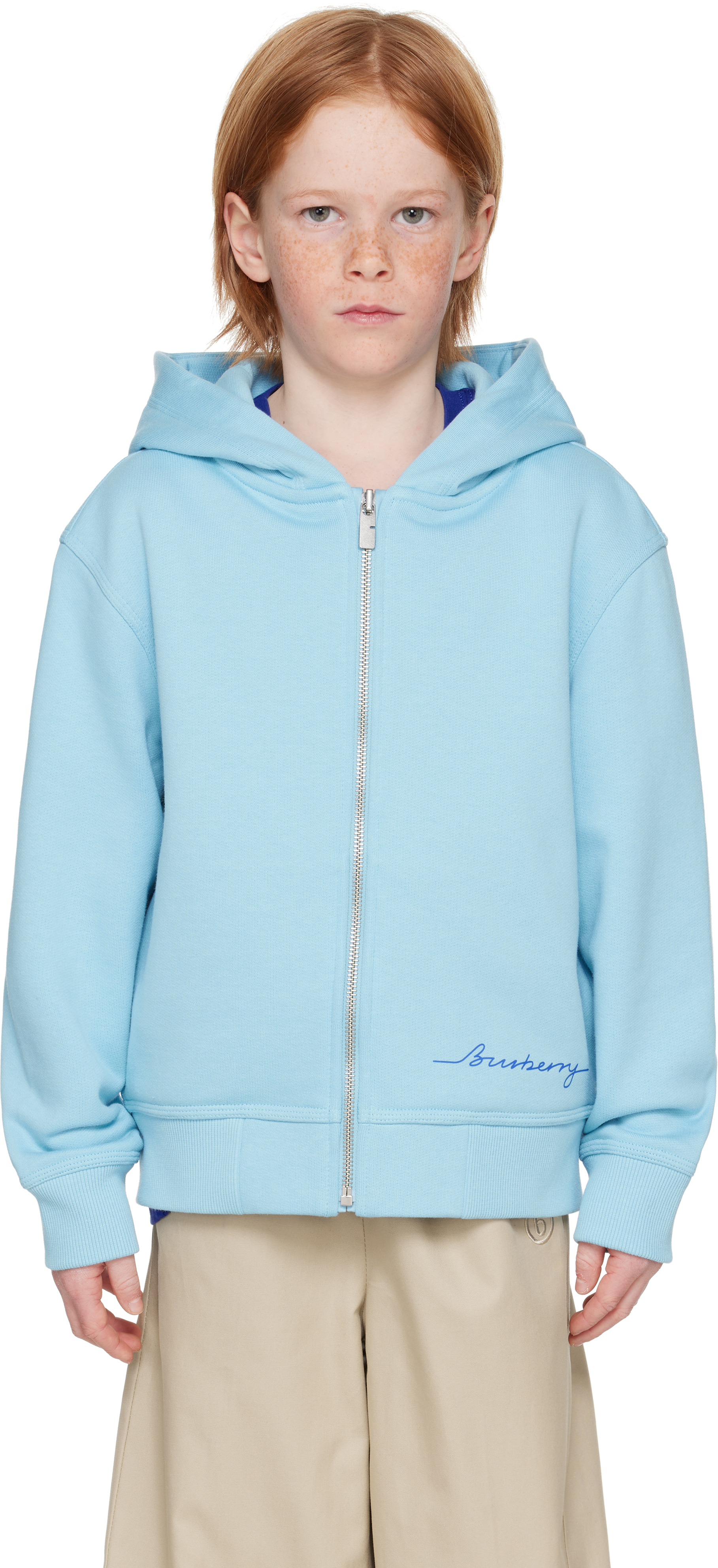キッズ用トップス Burberry Electric Blue Cotton Hooded Sweatshirt With Ekd Log Burberry | Ekd Cotton Zip Hoodie Junior | Zip Hoodies