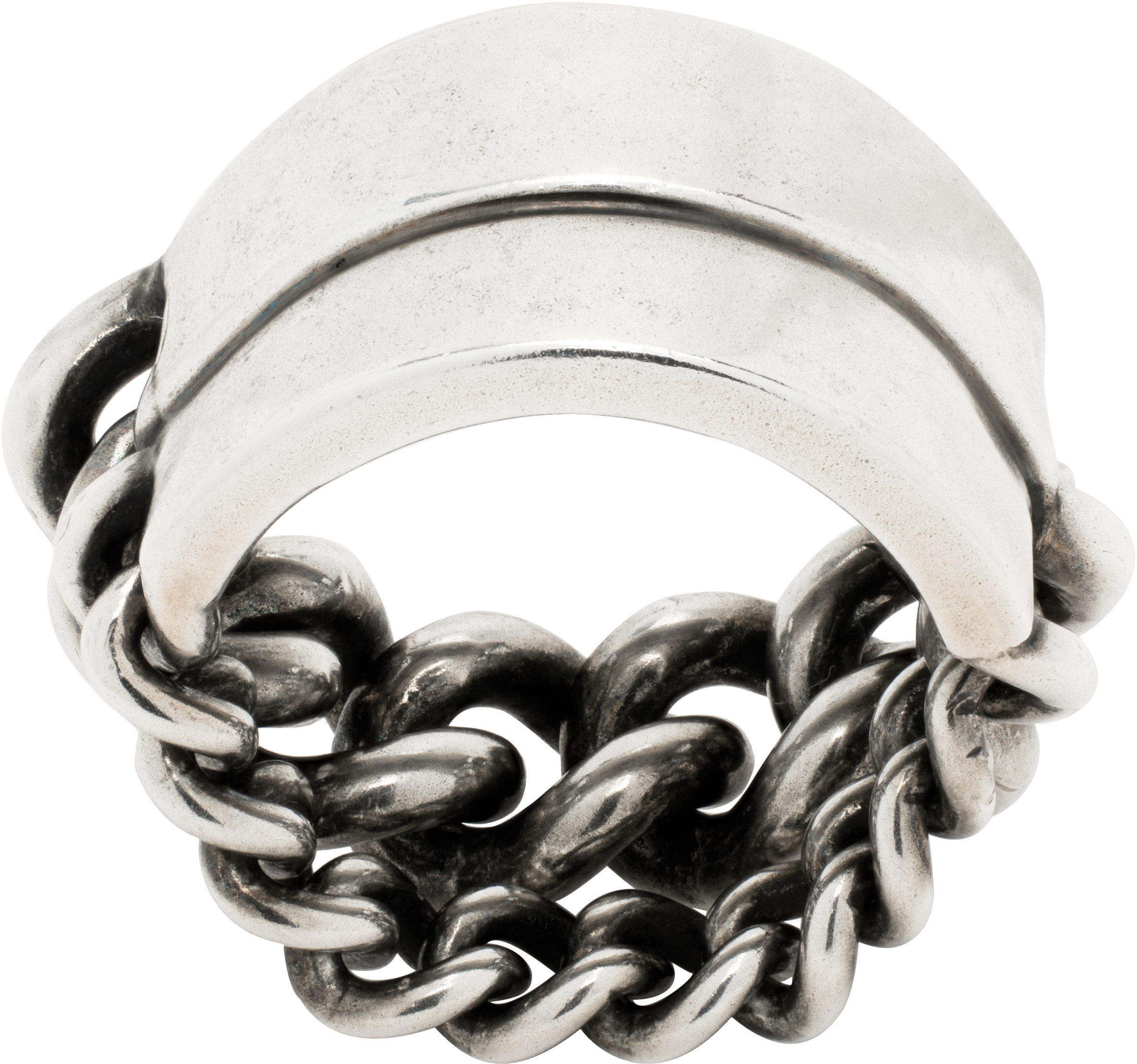 Ann Demeulemeester: Silver Ize Double Chains Ring | SSENSE
