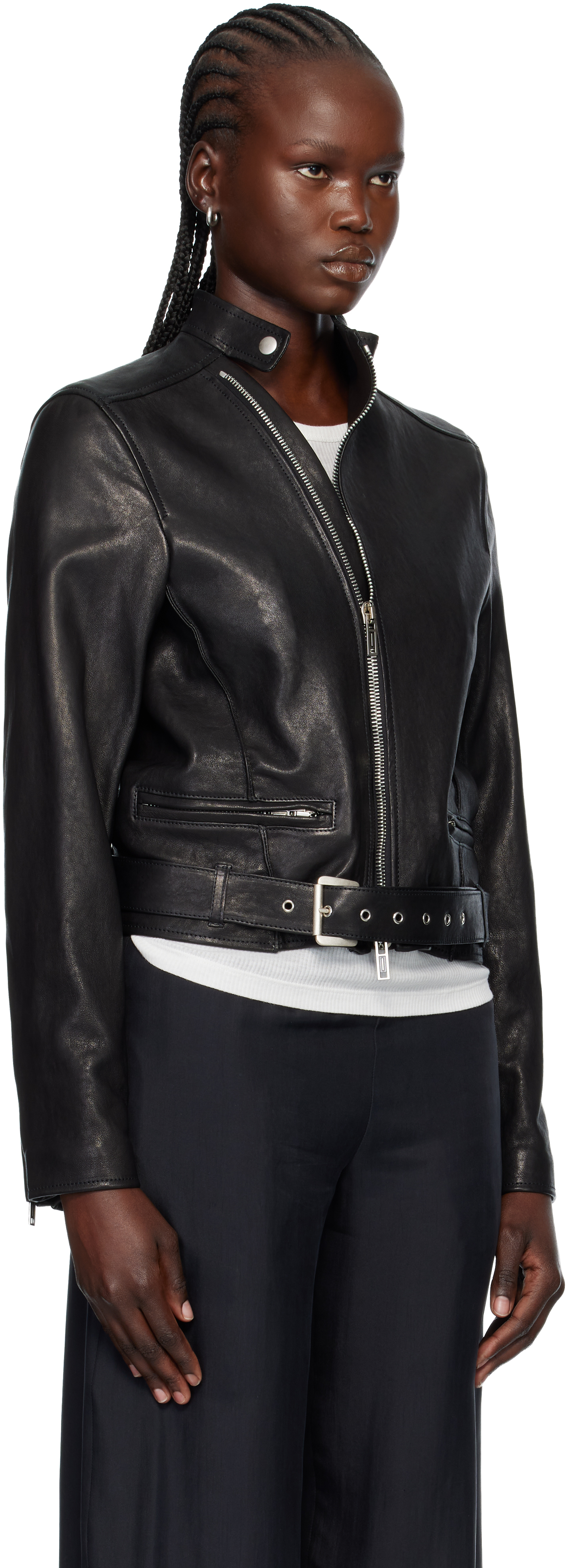 Ann Demeulemeester Black Ikra Fitted Leather Biker Jacket In Black