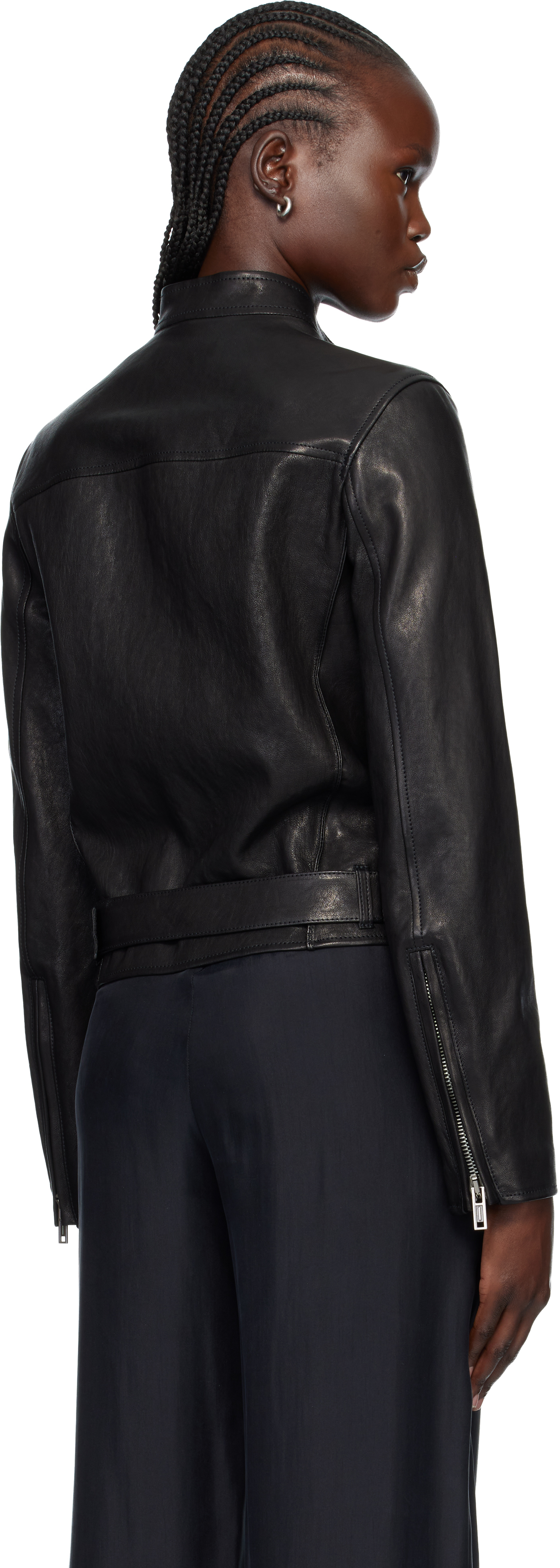 Ann Demeulemeester Black Ikra Fitted Leather Biker Jacket In Black