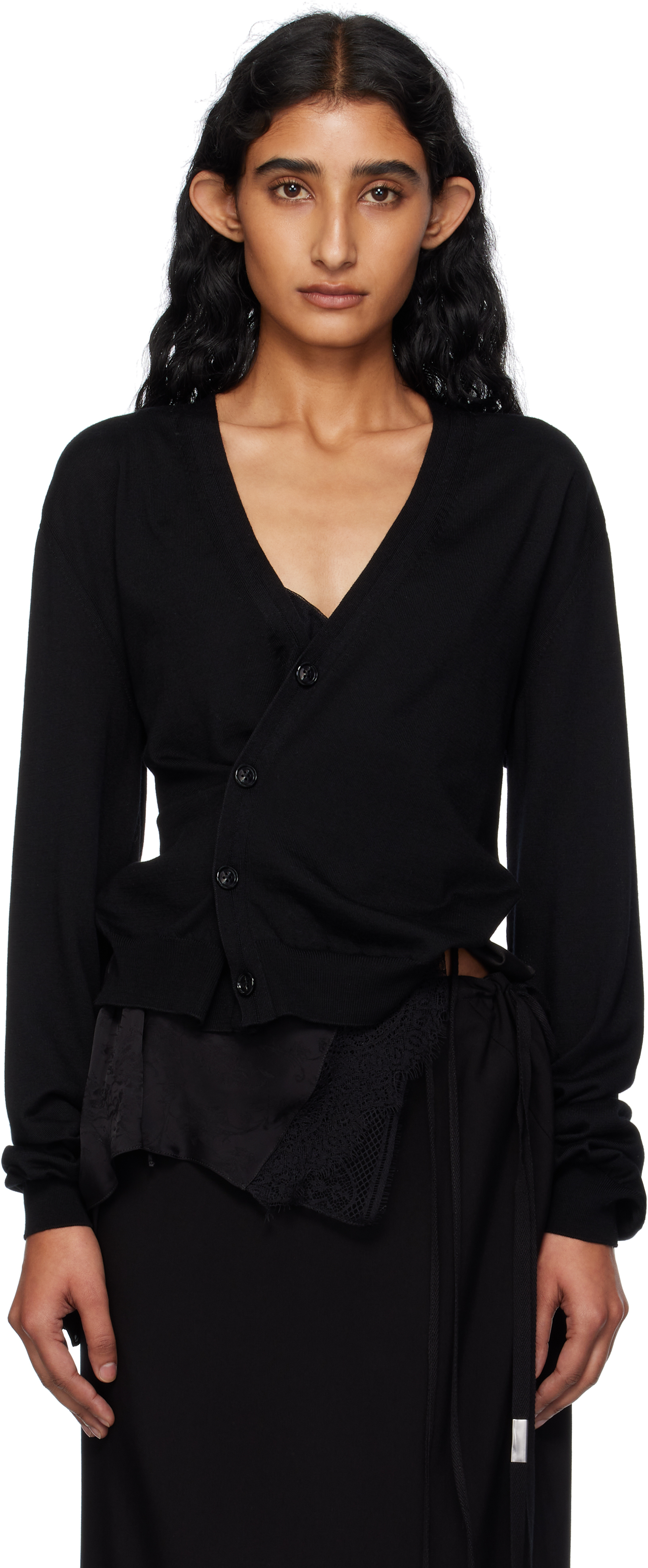 Black Zofia Asymmetric Spliced Cardigan