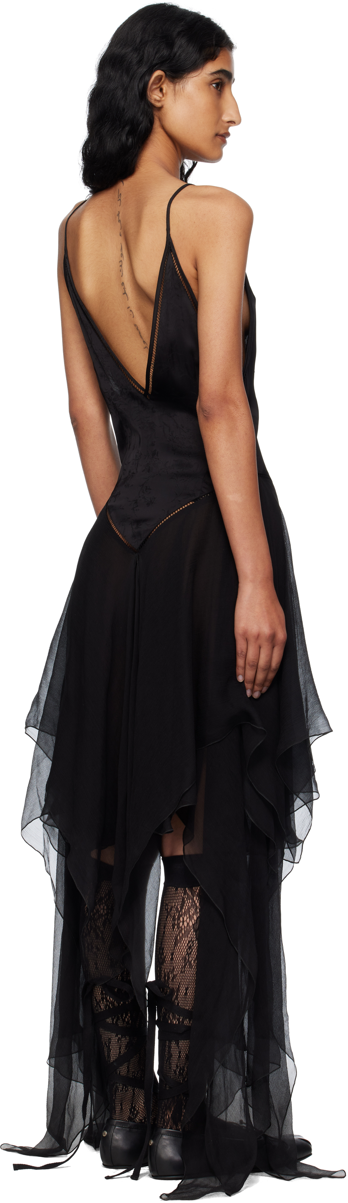 Ann Demeulemeester Multilayer Silk Blend Midi Dress In Black