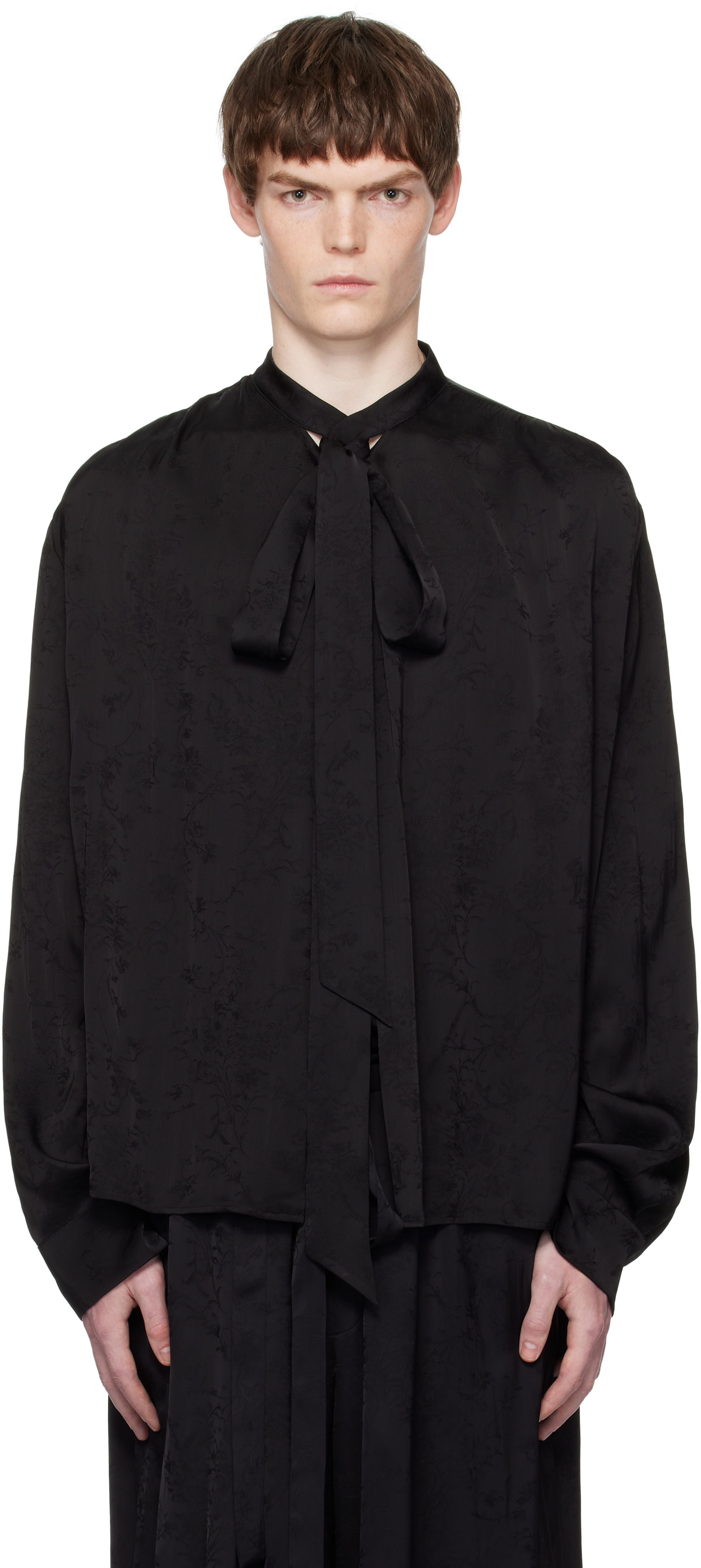 Black Adrik Stand Collar Open Front Shirt