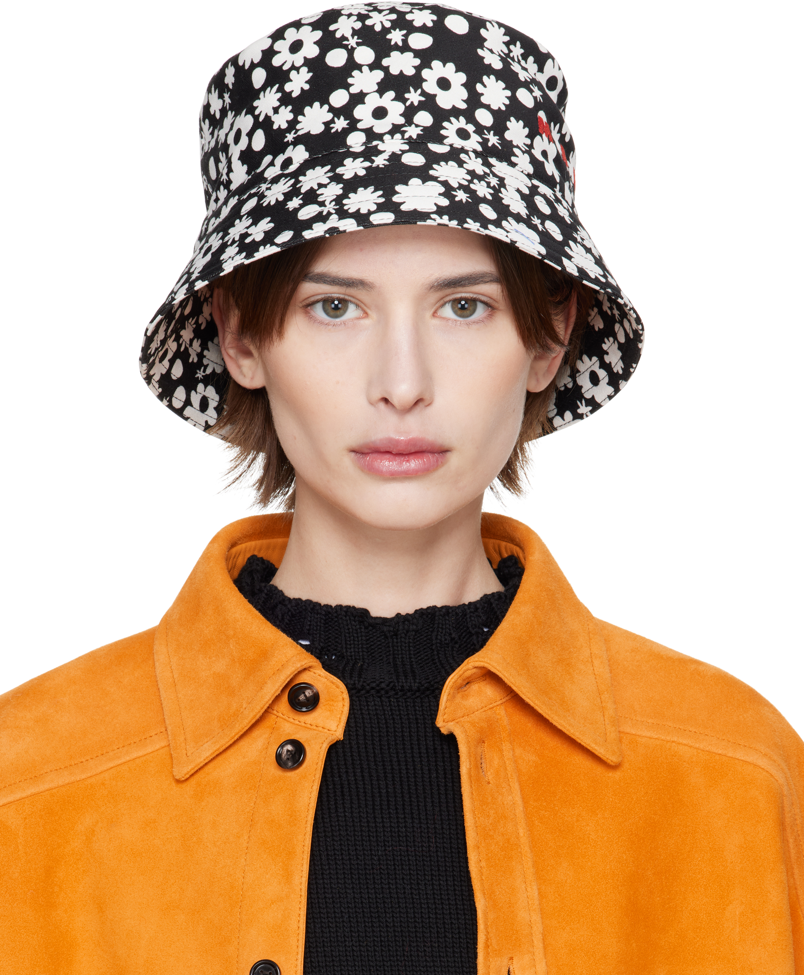 【MARNI】Cotton bucket hat Pop Fields motif Black & White Pop Fields Bucket Hat by Marni on Sale