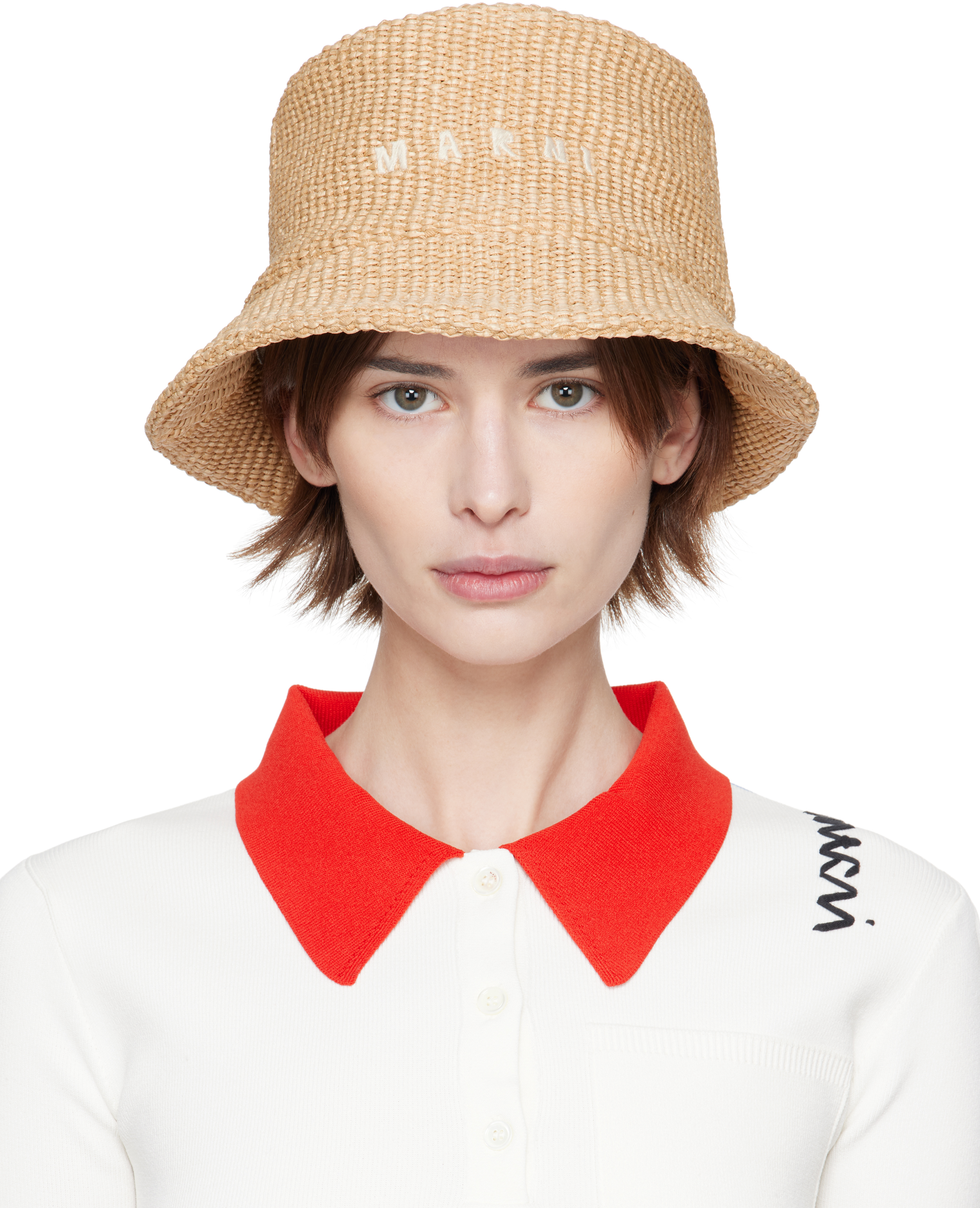 Beige Rafia Bucket Hat