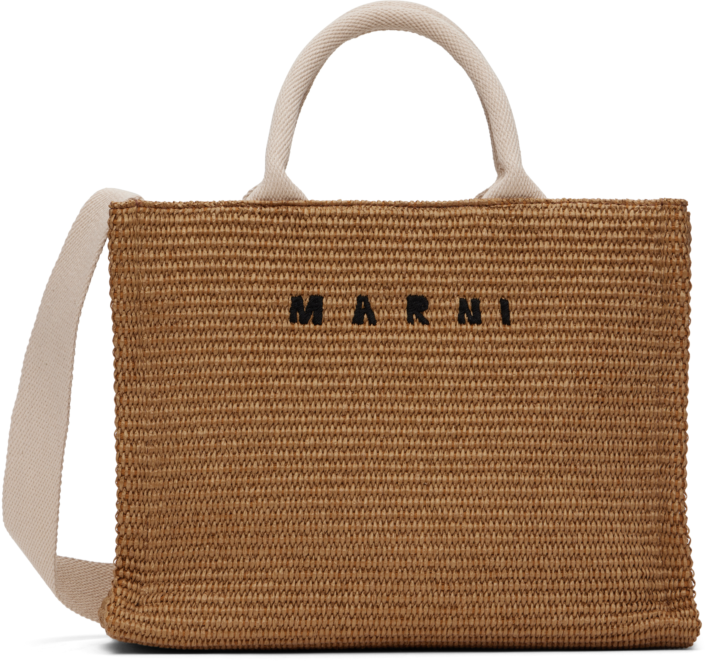 Beige Raffia-Effect Small Tote