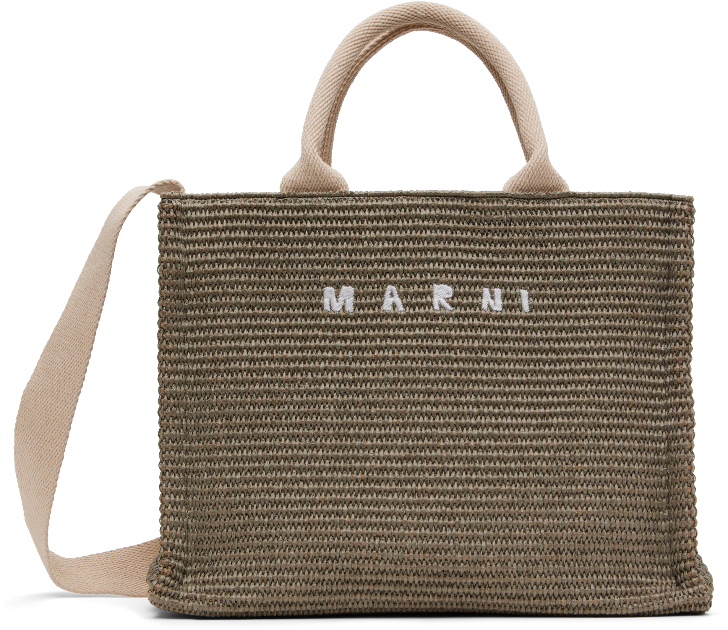 Khaki Raffia-Effect Small Tote