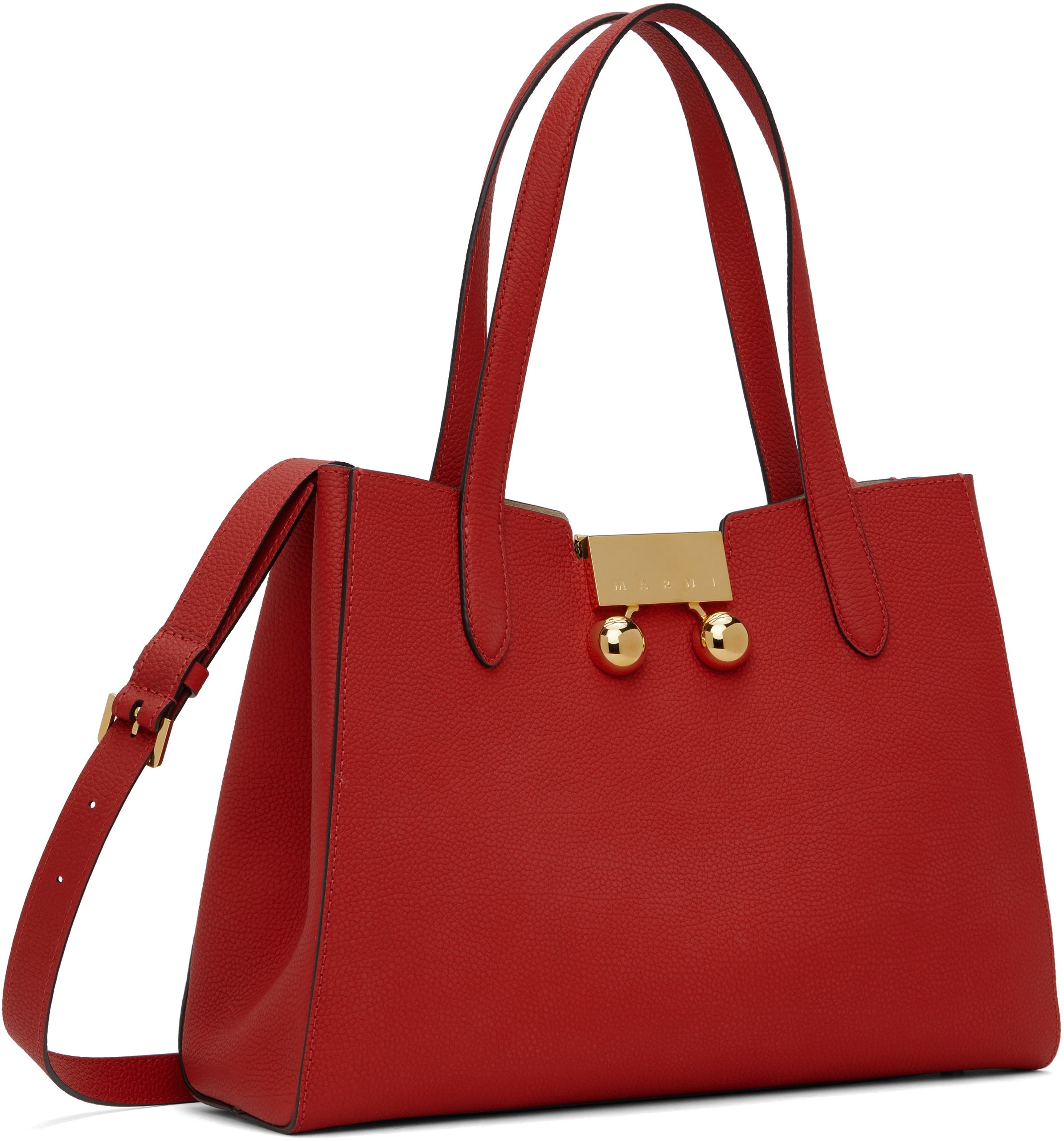 Shop Marni Red Leather Trunkaroo Small Tote In 00r69 Hot Red