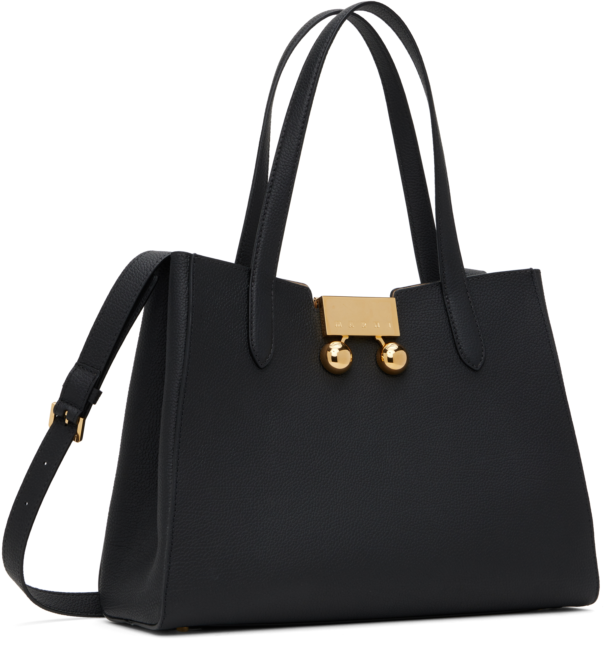 Shop Marni Black Leather Trunkaroo Small Tote In 00n99 Black