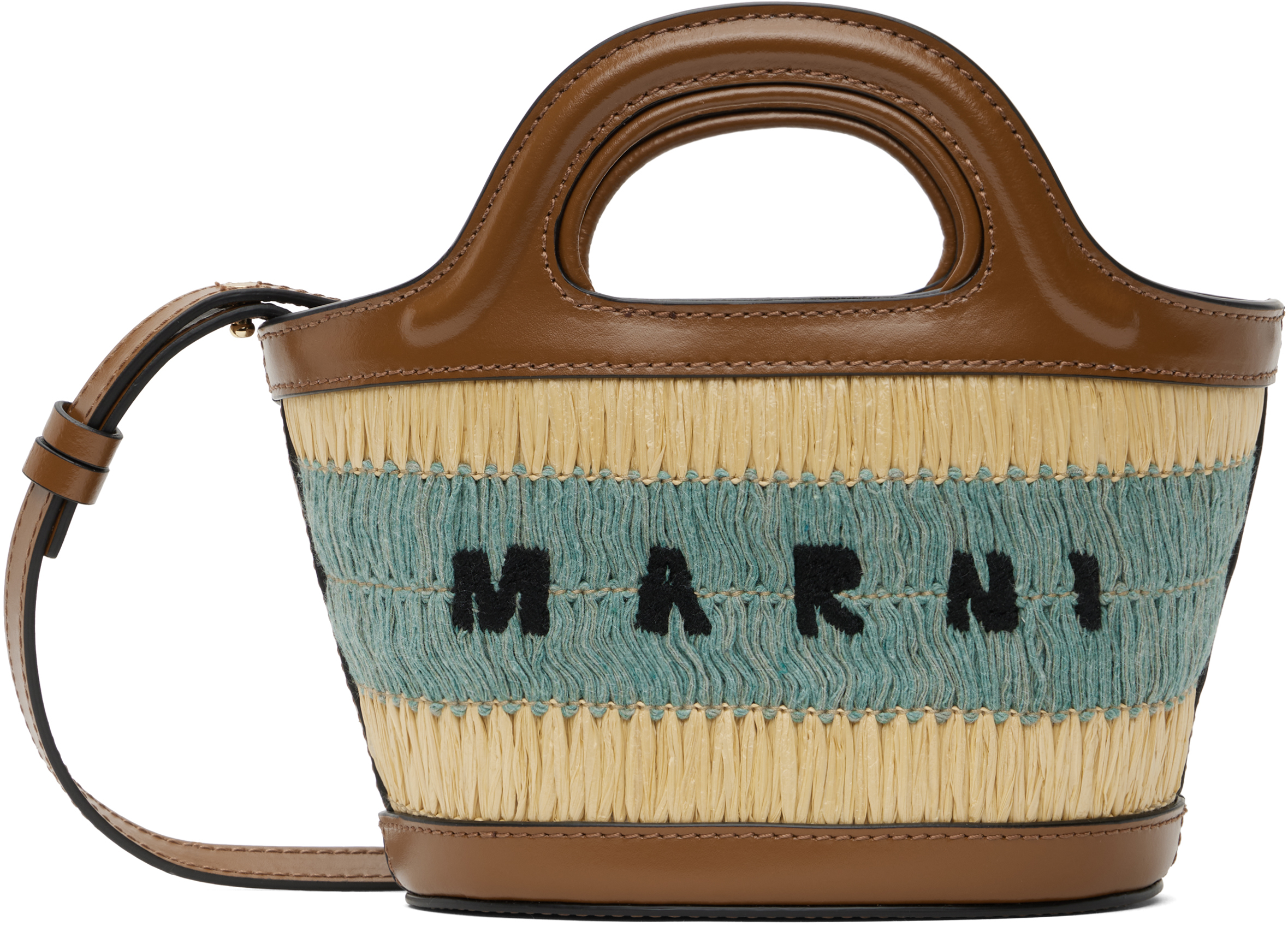 Tan & Blue Raffia-Effect Tropicalia Micro Tote