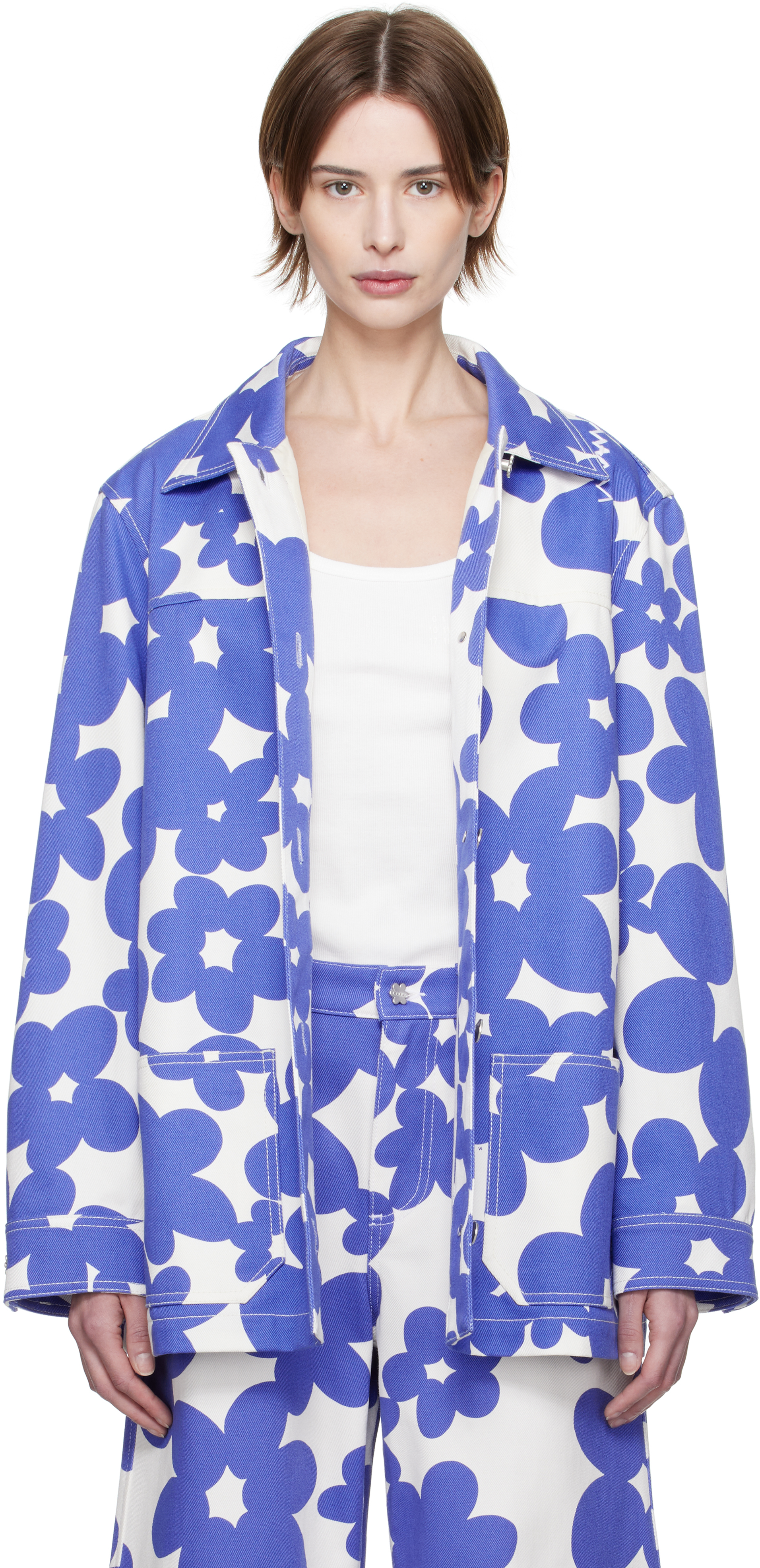【関税込み】Marni ブルー&ホワイト Dillies Print ジャケット Blue & White Dillies Print Jacket by Marni on Sale