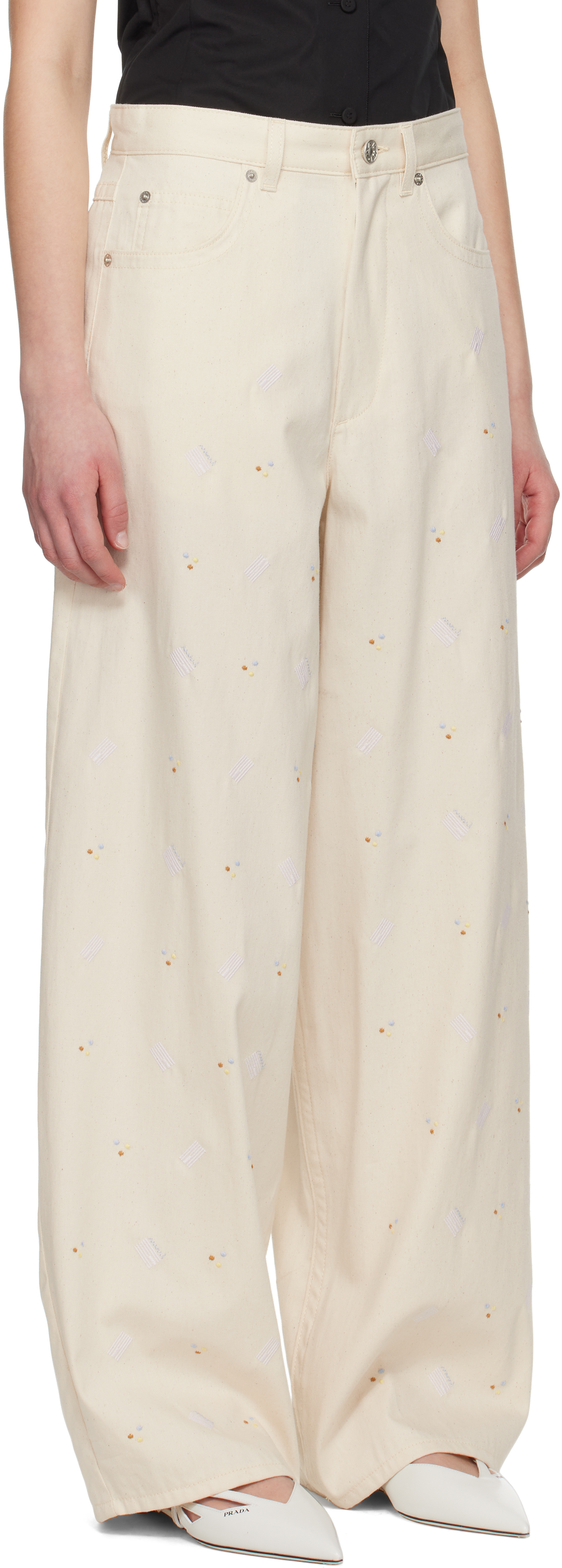 Marni Off-white Embroidered Light Denim Jeans