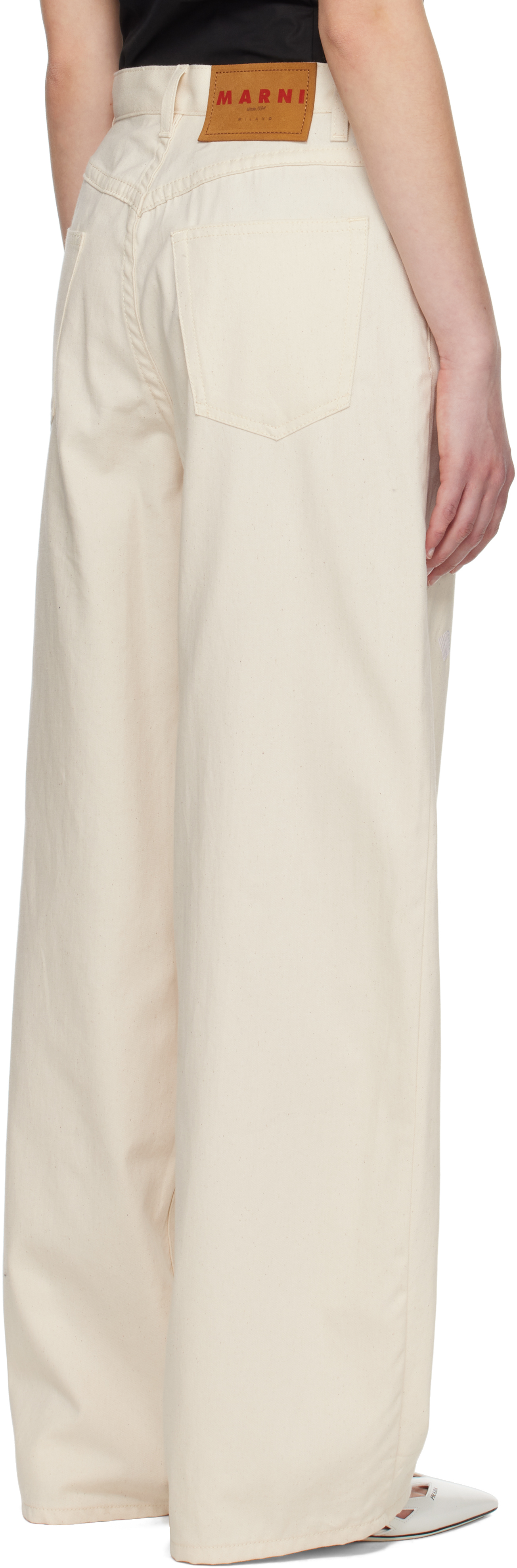 Marni Off-white Embroidered Light Denim Jeans