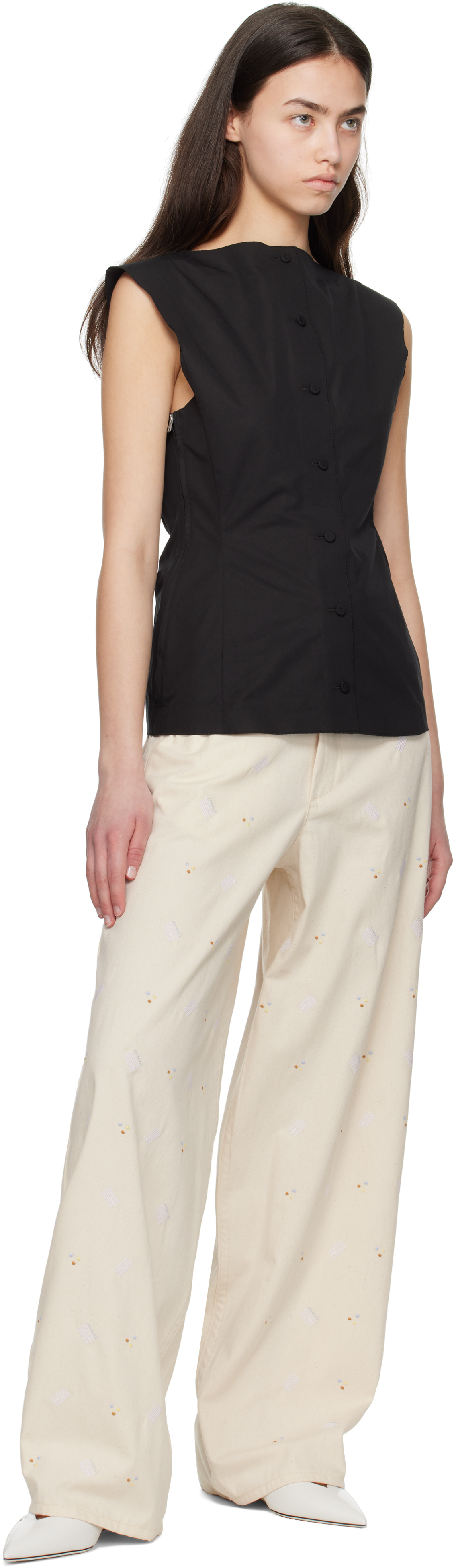 Marni Off-white Embroidered Light Denim Jeans