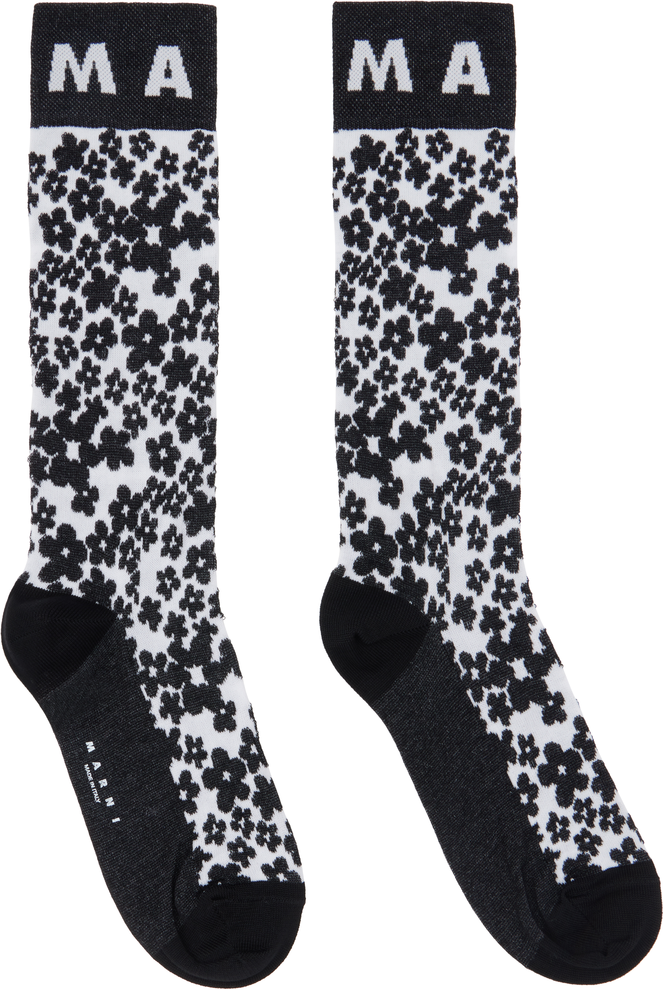 Black & White Flower Intarsia Socks