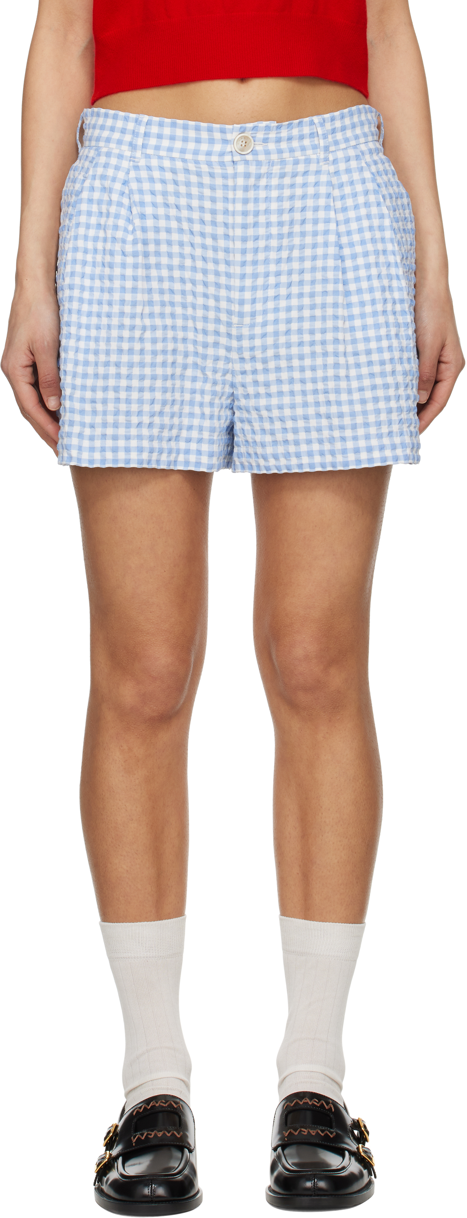 Blue & White Checked Seersucker Shorts