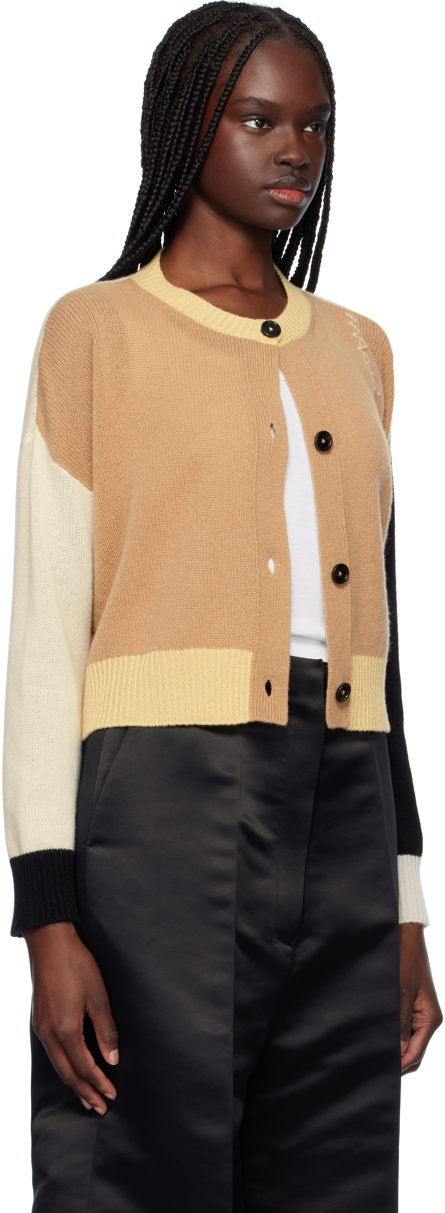 Marni Women's Multicolor Cashmere Oversize Cardigan | Size It 38 | Cdmd0393q0ufx385 Color Blw74 In Blw74 Winter Wheat
