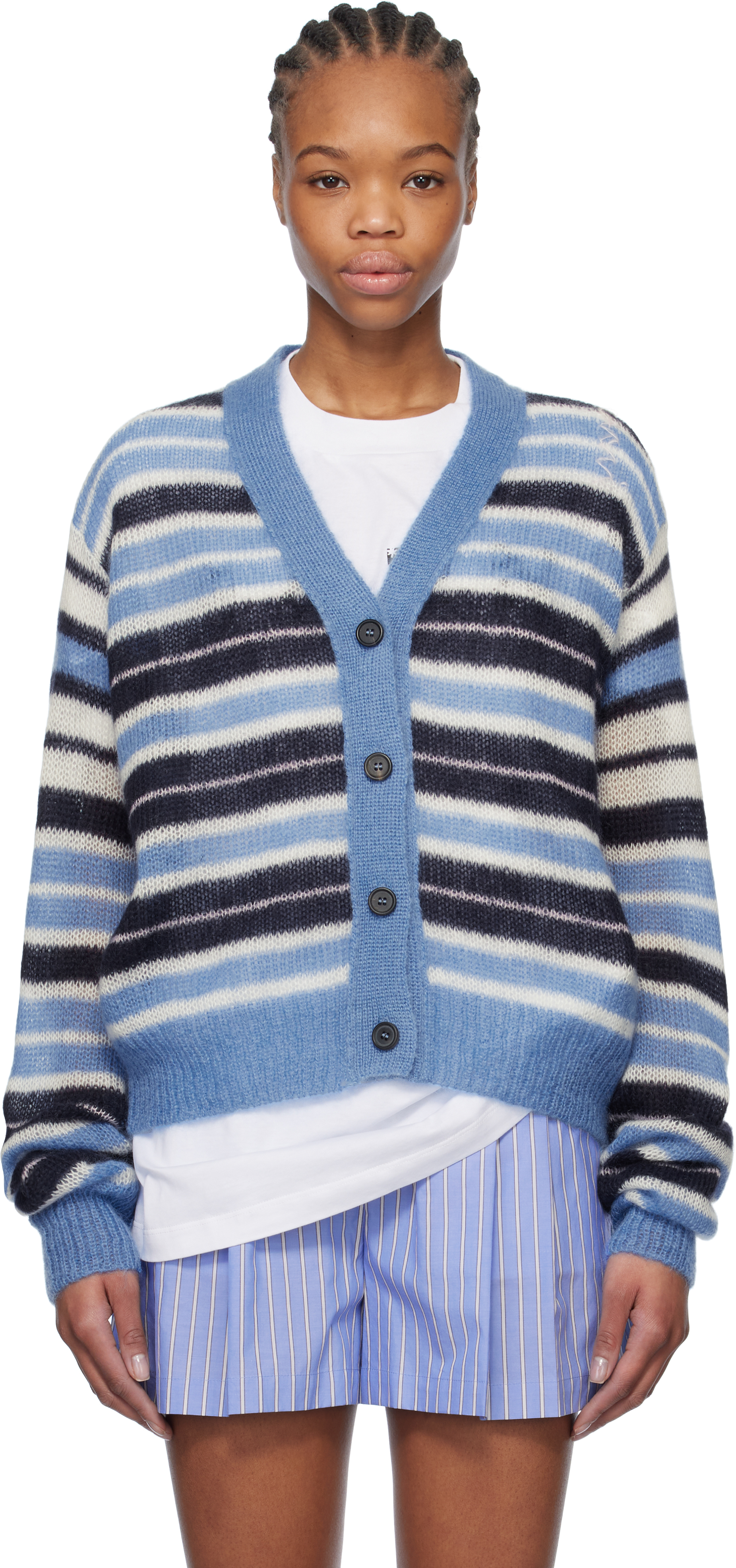 Blue Striped Mohair Cardigan