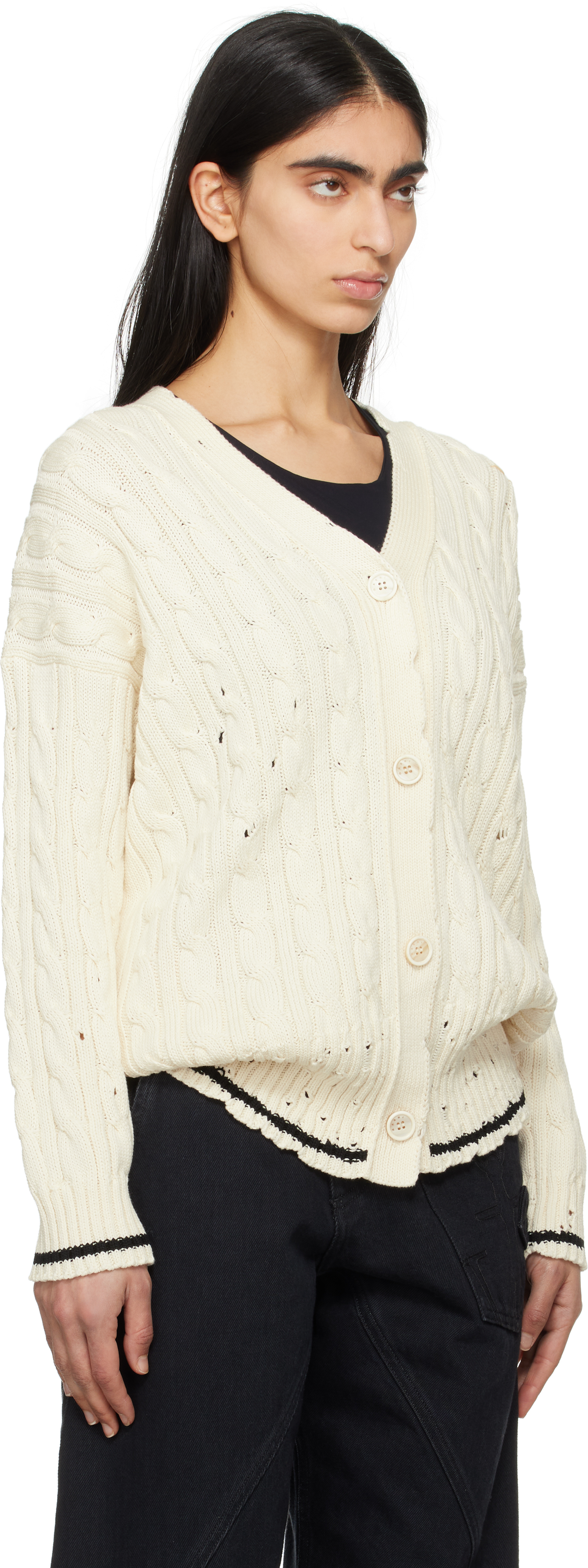 Marni Off-white Dishevelled Cable Cotton Cardigan In 00w02 Natural White