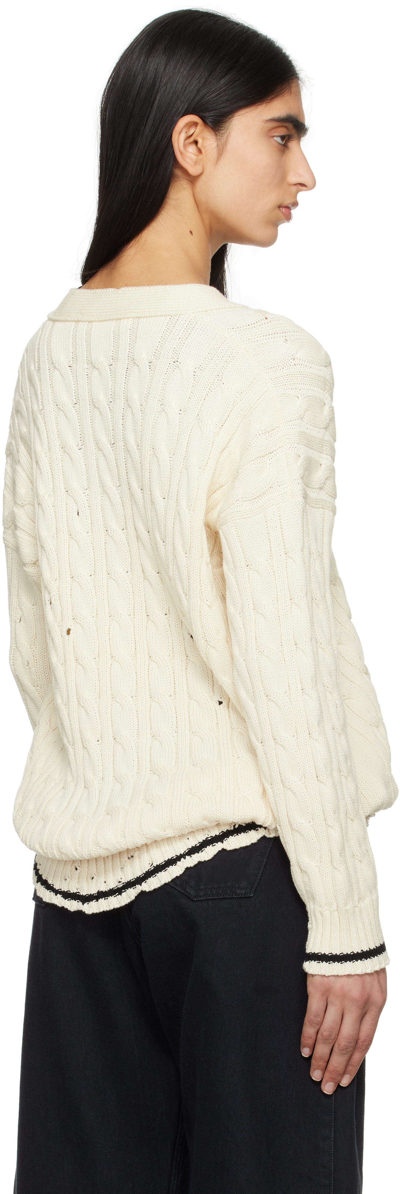 Marni Off-white Dishevelled Cable Cotton Cardigan In 00w02 Natural White
