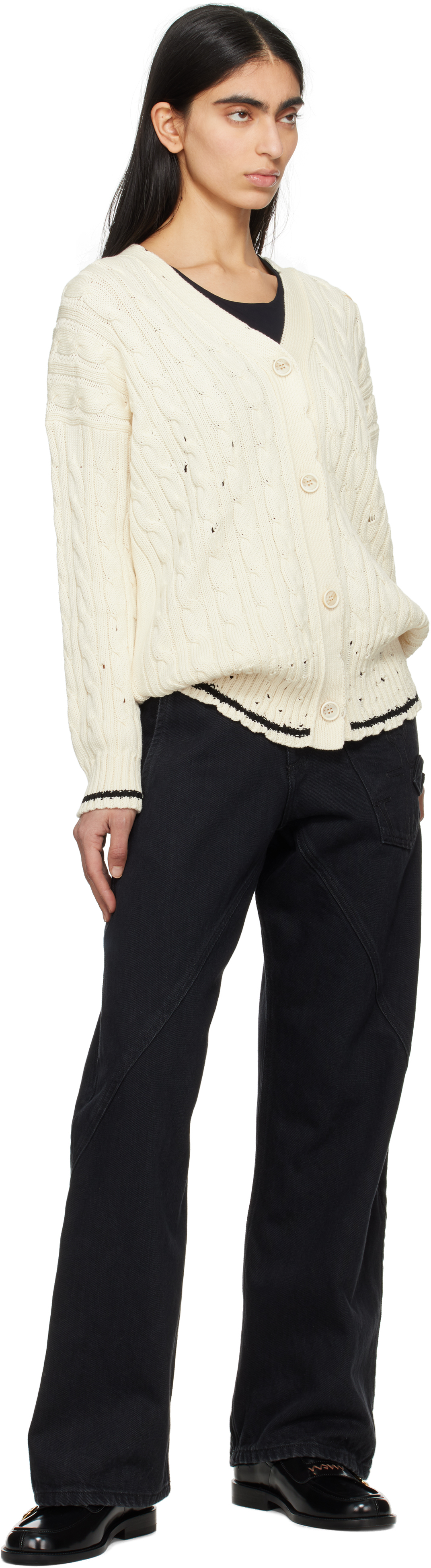 Marni Off-white Dishevelled Cable Cotton Cardigan In 00w02 Natural White