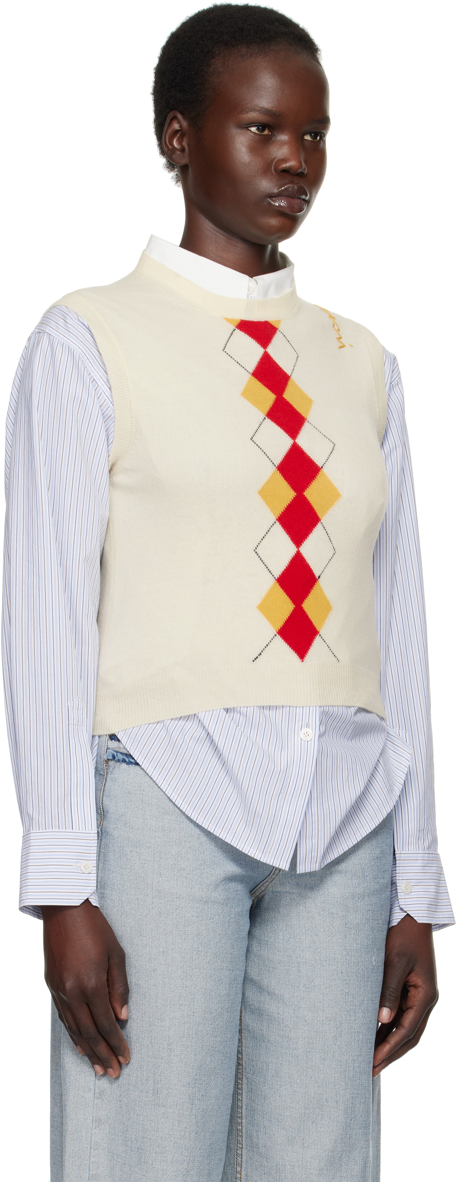 Marni Argyle Wool Sweater Vest In Arw06 Ivory