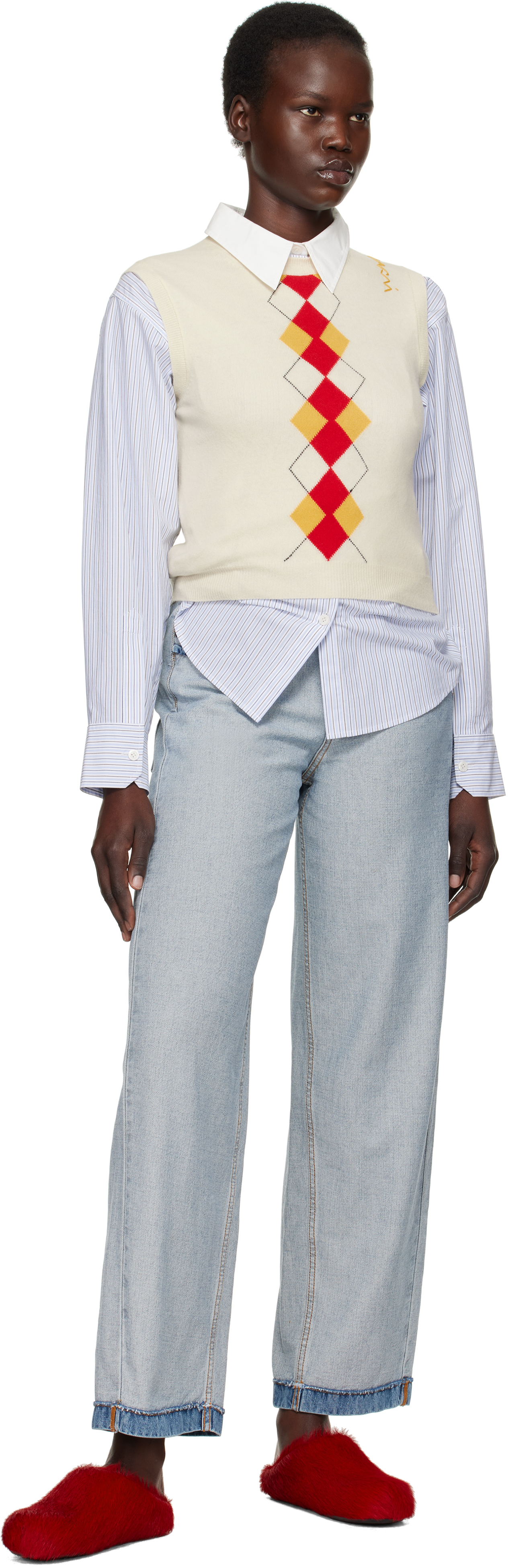 Marni Argyle Wool Sweater Vest In Arw06 Ivory