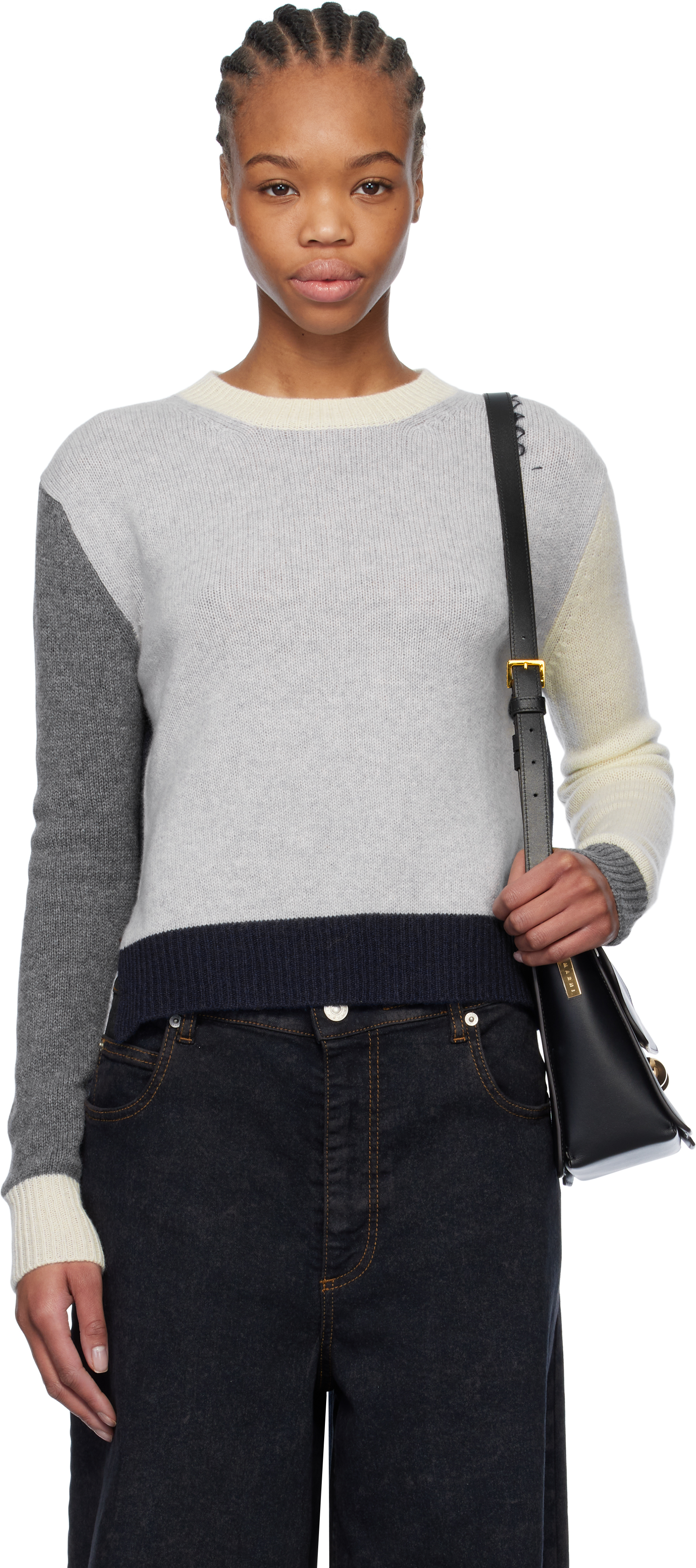 Gray Colour Block Cashmere Sweater