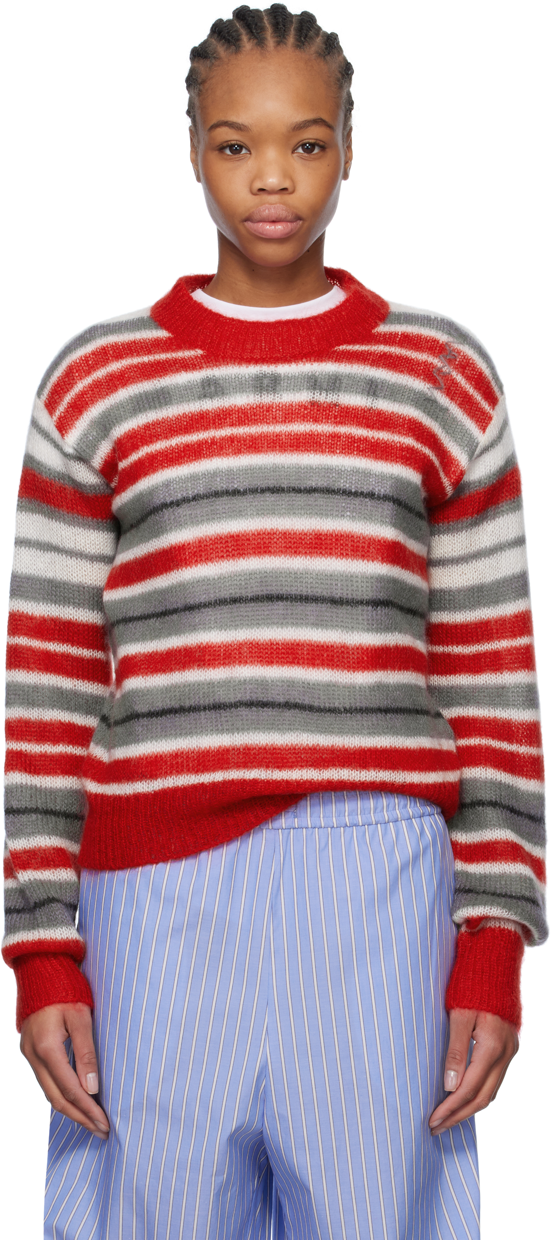 Gray 
Red Striped Mohair Sweater