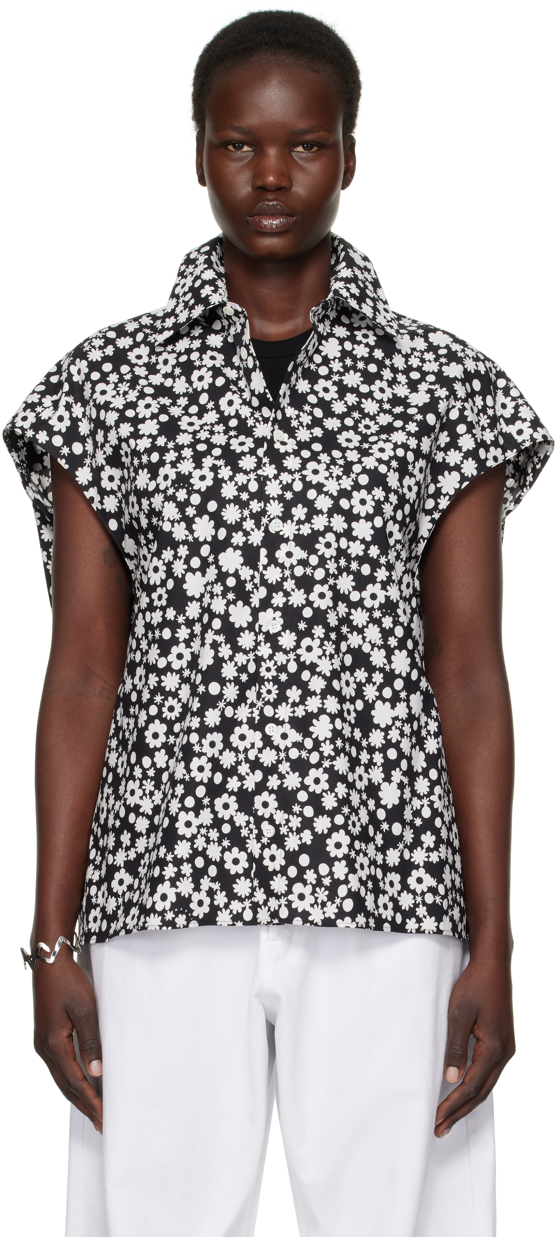 Black & White Pop Fields Sleeveless Cocoon Shirt