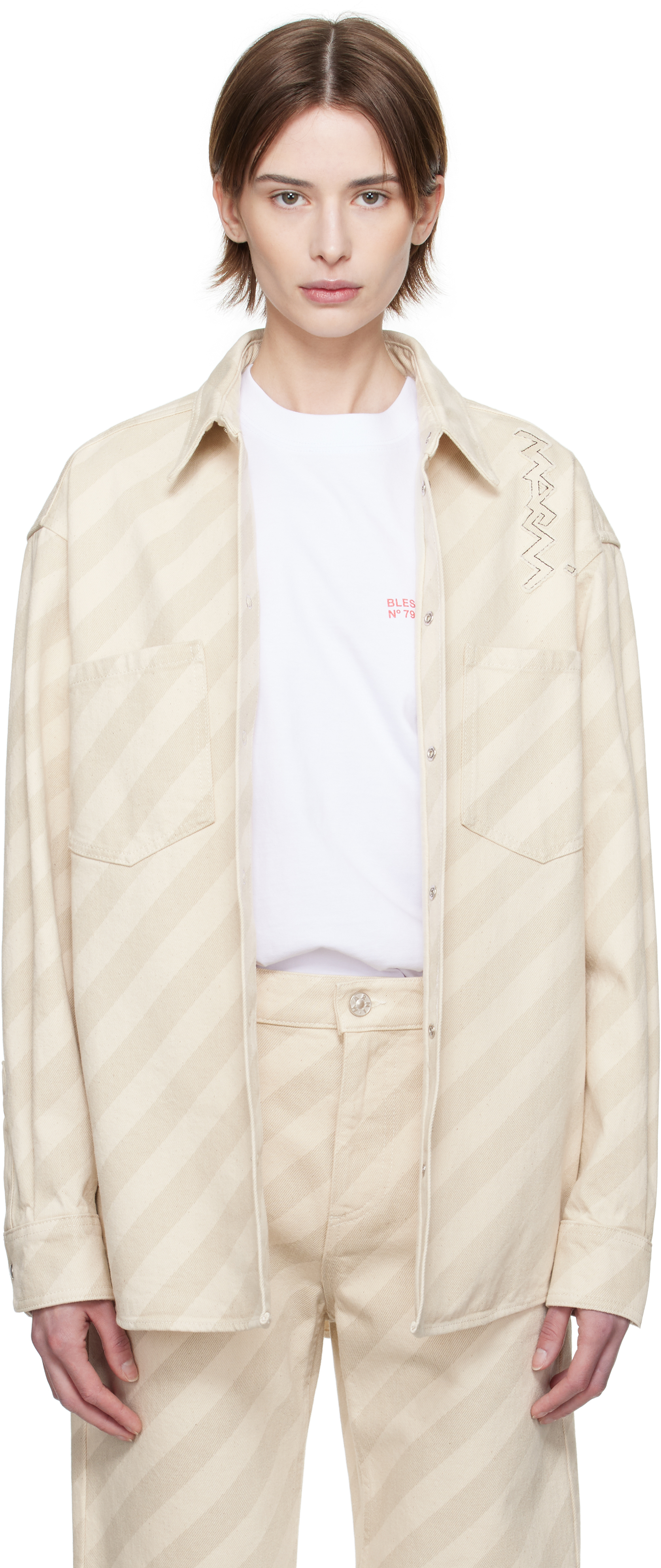 Beige Boxy Denim Shirt