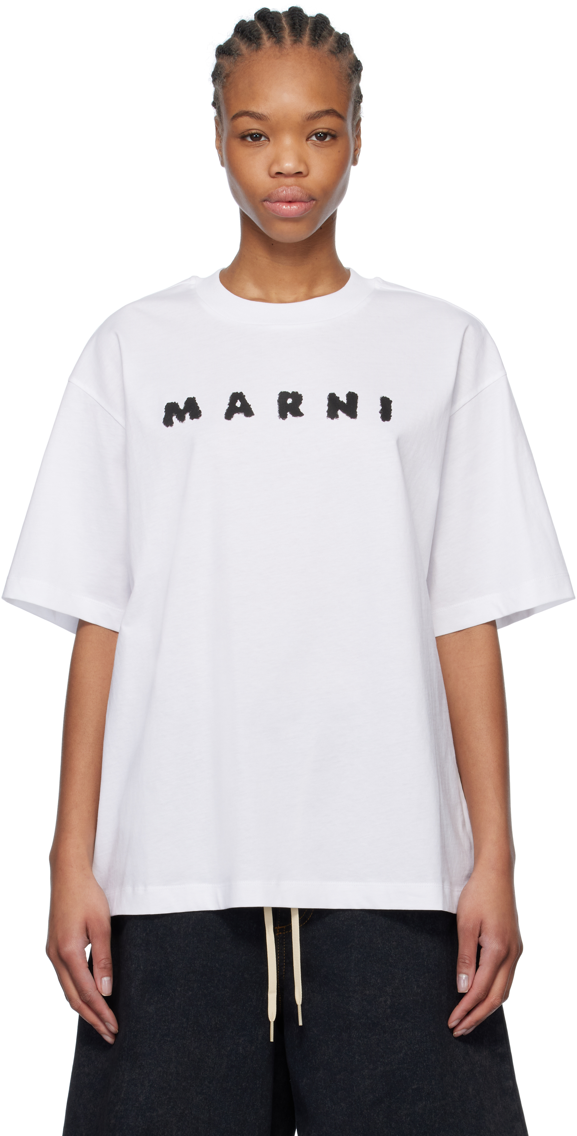 【関税込み】Marni ホワイト Scribble Motif Tシャツ Marni - T-Shirt with Marni Scribble Motif in Lily White