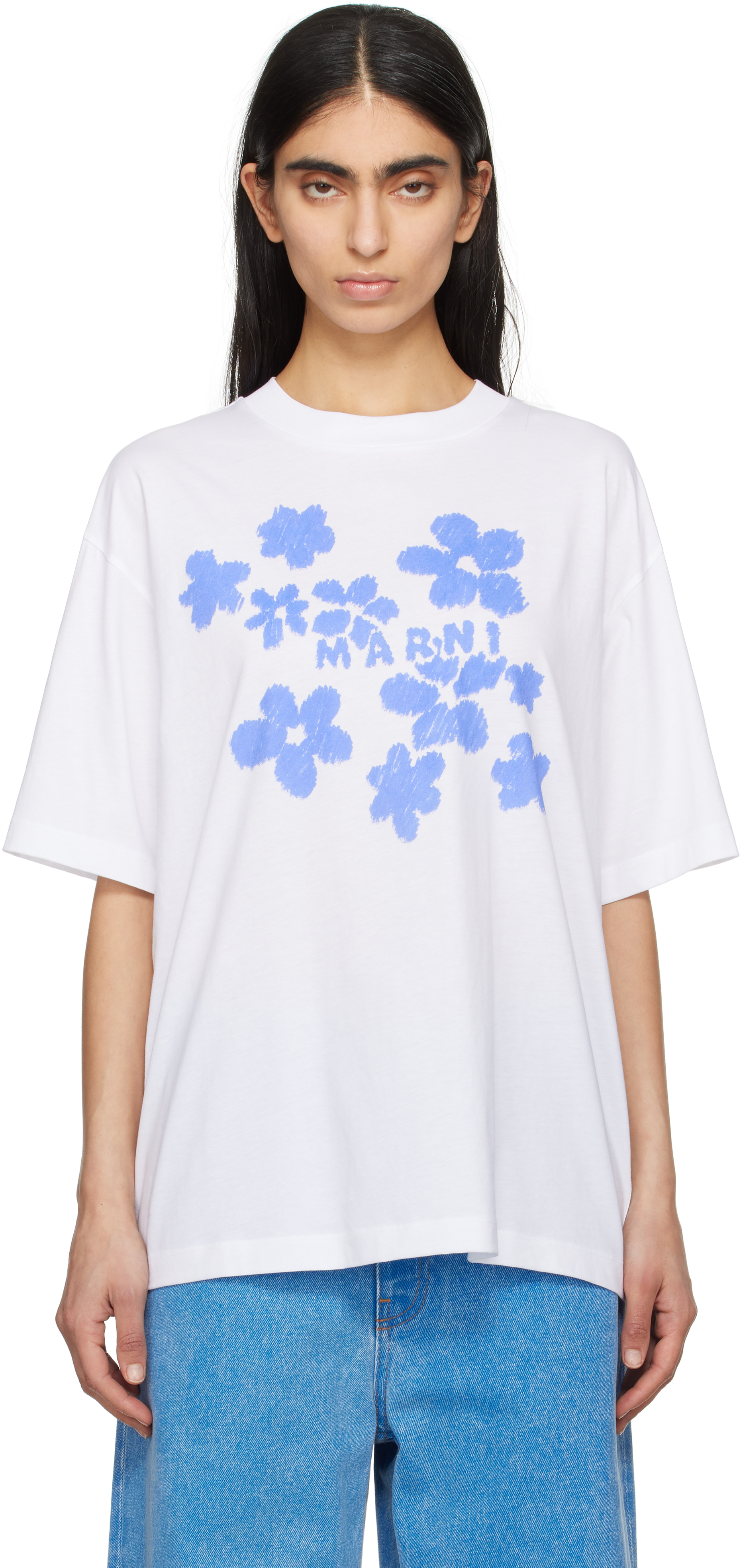 White Cotton Daisy Garden T-shirt by Marni on Sale