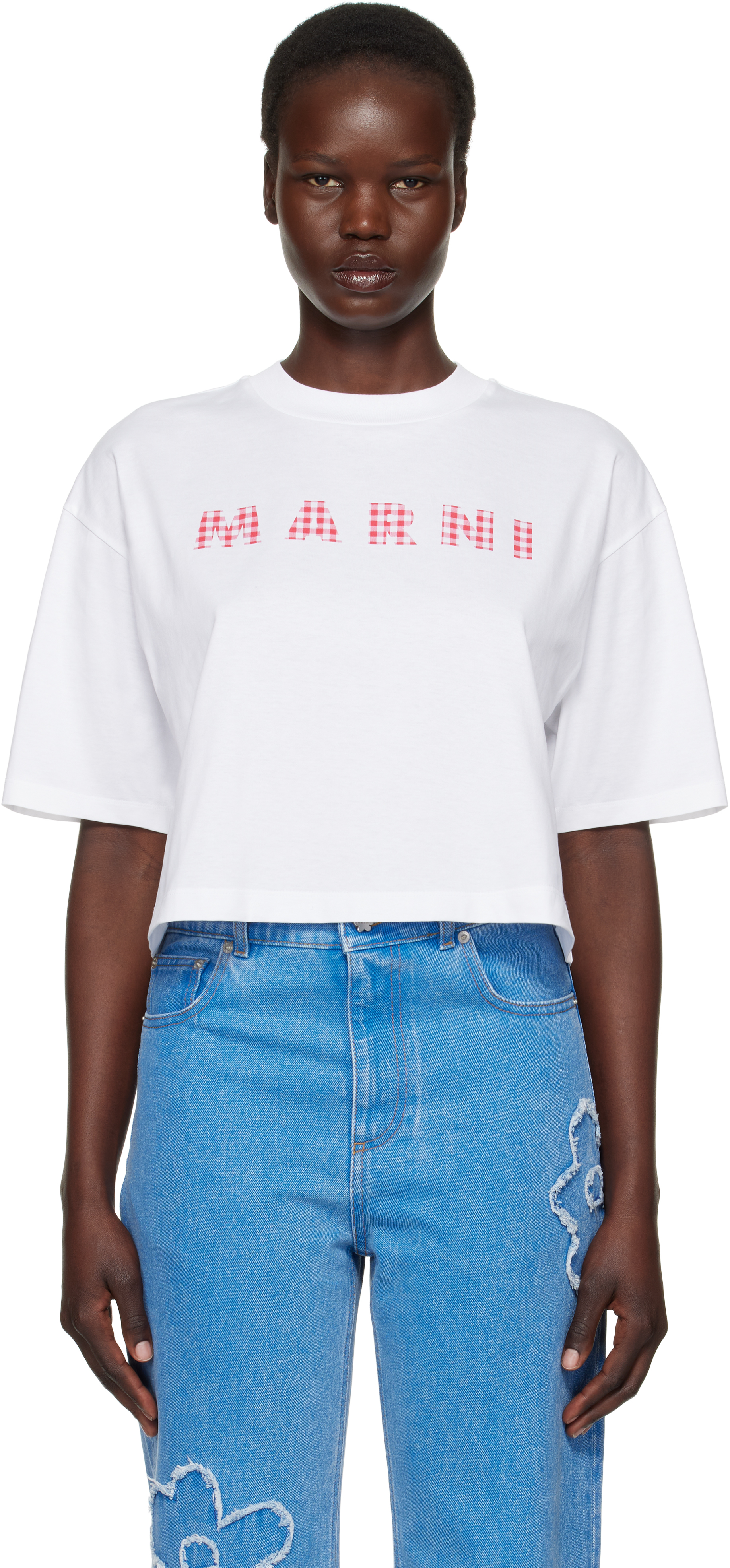 White Checked 'Marni' Logo T-Shirt