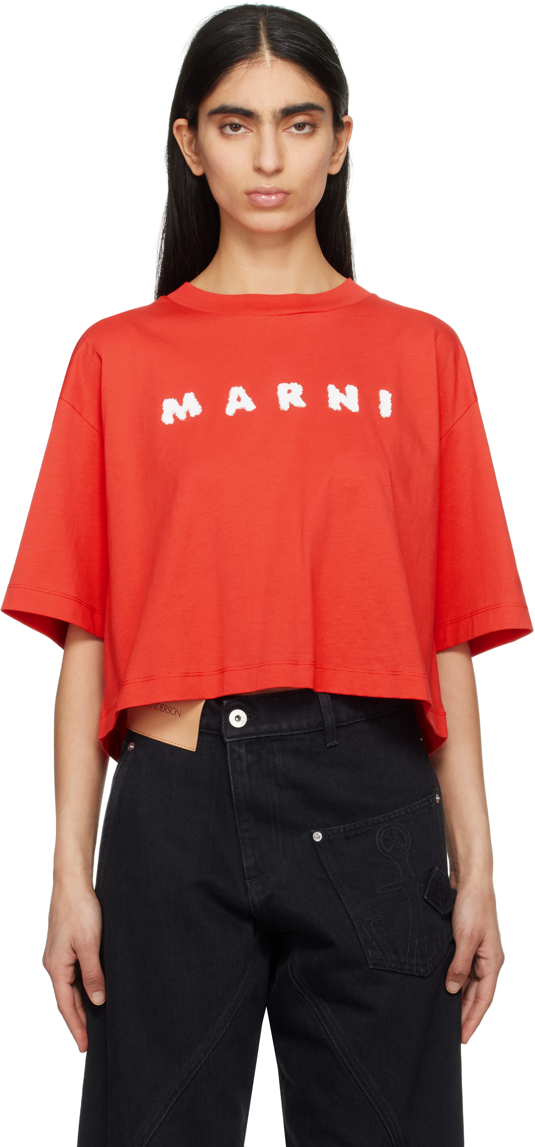 【関税&送料込】Marni Boxy T-Shirt With Print Red Boxy 'Marni' Scribbled Logo T-shirt by Marni on Sale