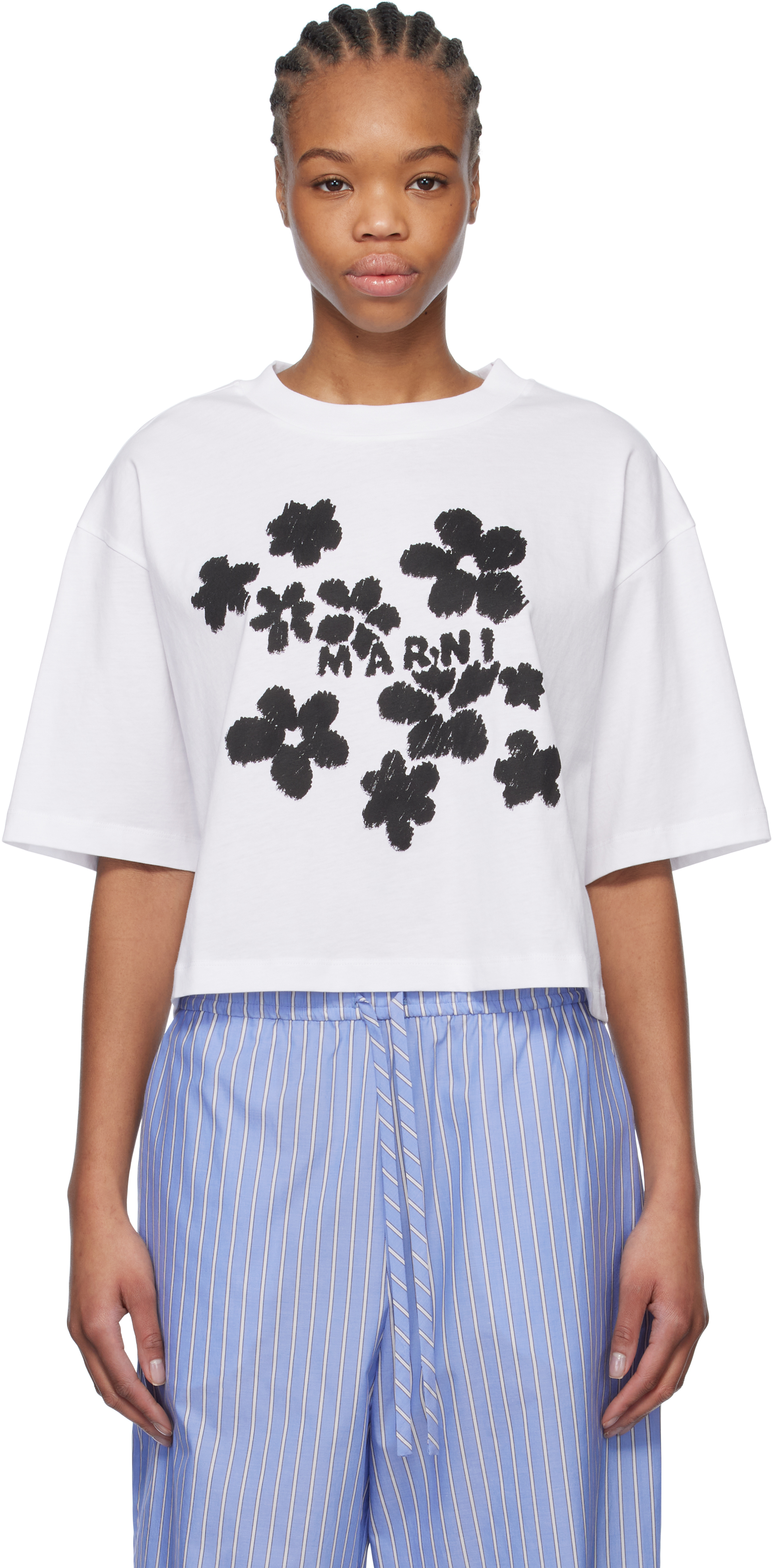 White Daisy Garden Print T-shirt