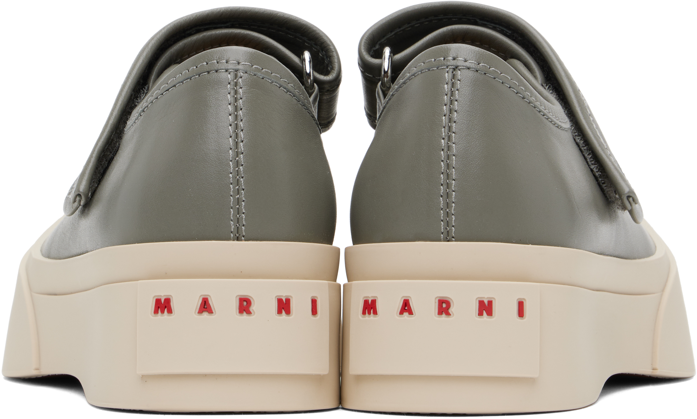 Marni Gray Calfskin Low-top Sneakers With Hook-and-loop Closure In 00n62 Neutral Grey