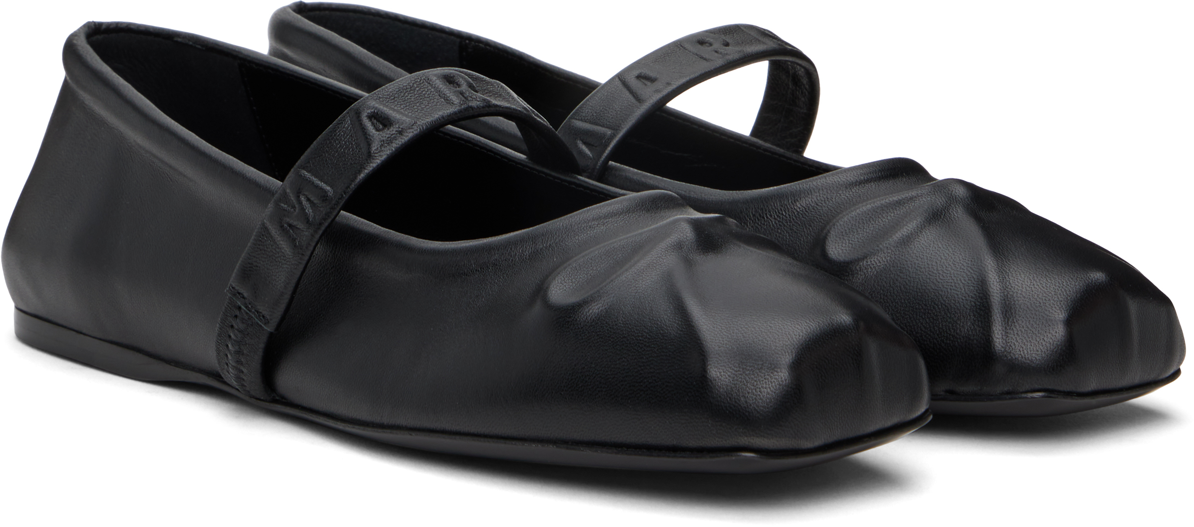 Marni Black Ballerinas With Embossed Bow Detail On The Front In Leather Woman In 00n99 Black