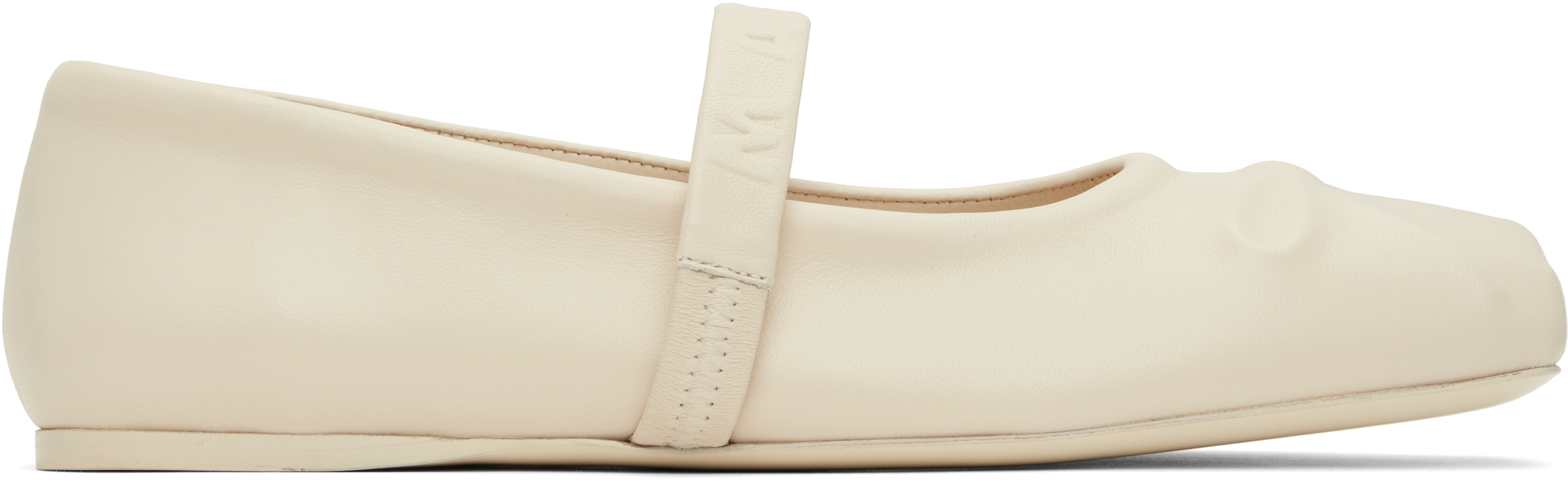 MARNI 注目アイテム☆オフホワイト Little Bow バレエシューズ ホワイト レザー製 Little Bowシームレス フラットバレエ