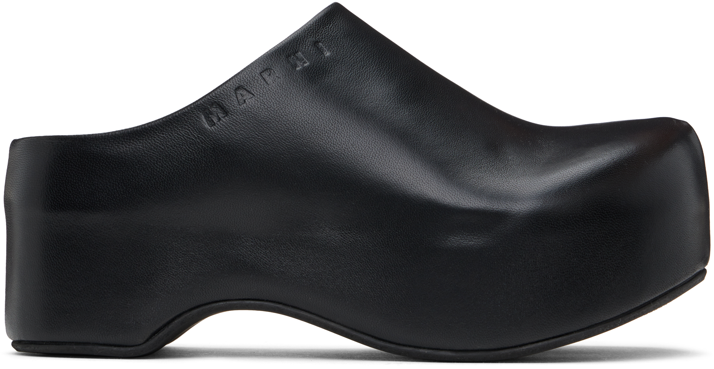 Black Leather Chunky Sabot Clogs by Marni on Sale