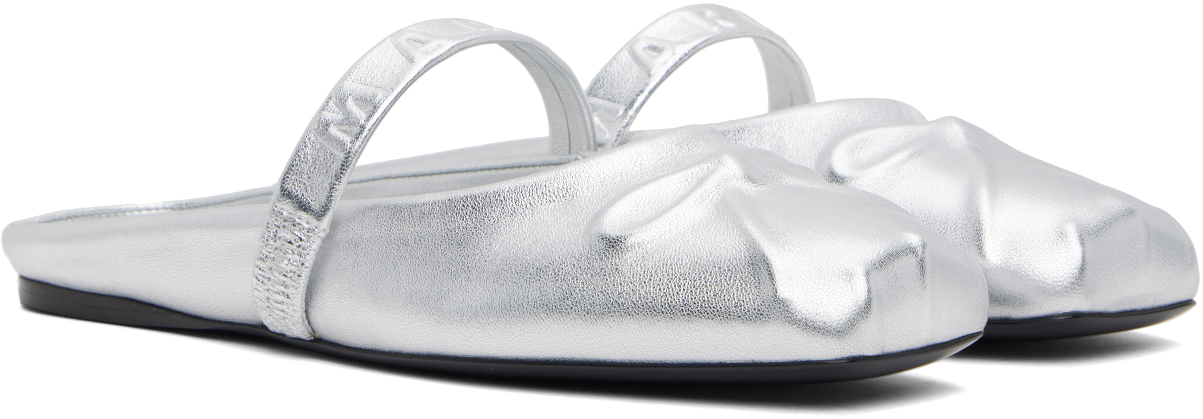 Marni Silver Leather Little Bow Sabot Slippers In Silver